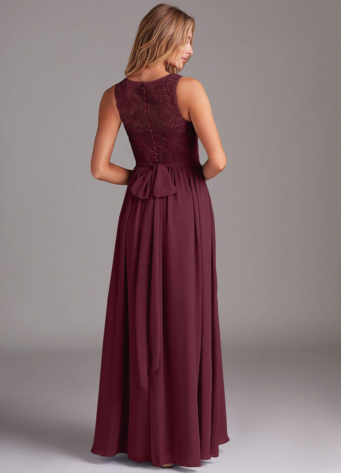 Kingsley A-Line V-Neck Chiffon Bridesmaid Dress in Cabernet