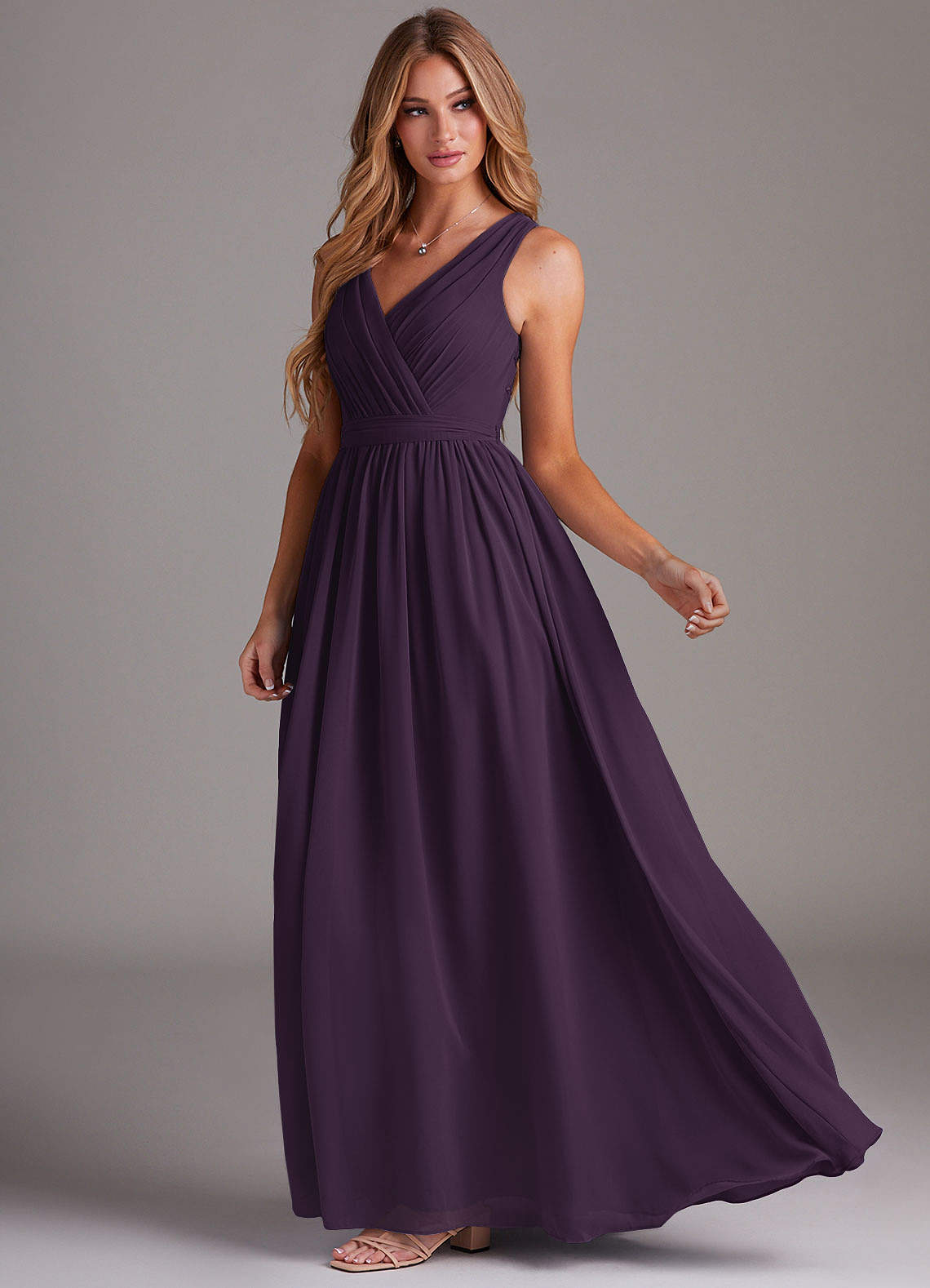 Kingsley A-Line V-Neck Chiffon Bridesmaid Dress in Plum