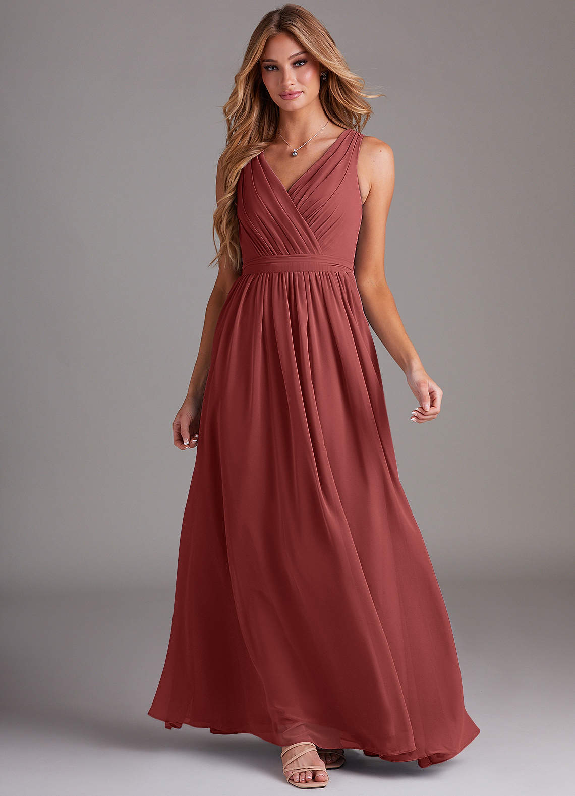 Kingsley A-Line V-Neck Chiffon Bridesmaid Dress in Terracotta