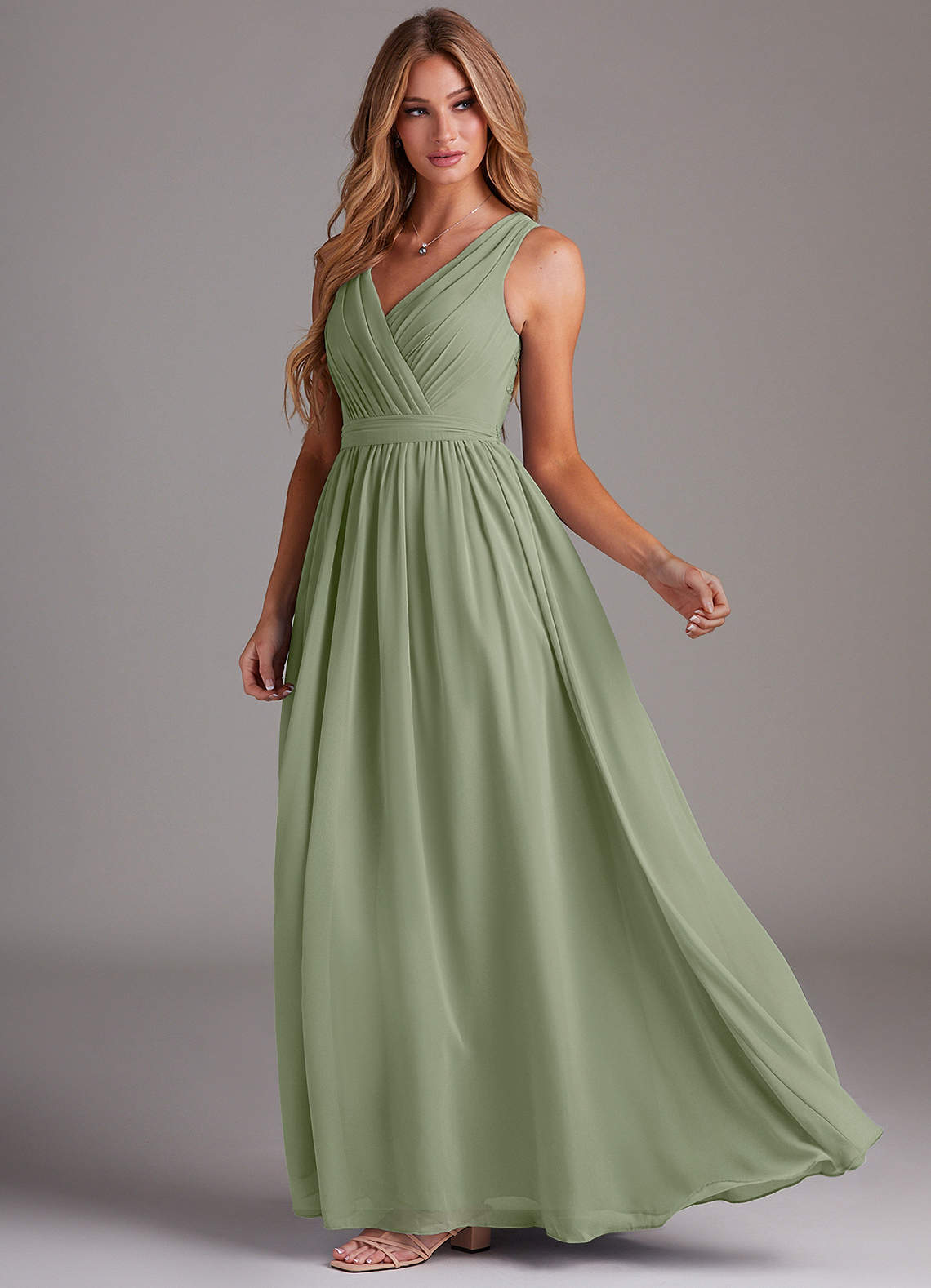 Kingsley A-Line V-Neck Chiffon Bridesmaid Dress in Pistachio
