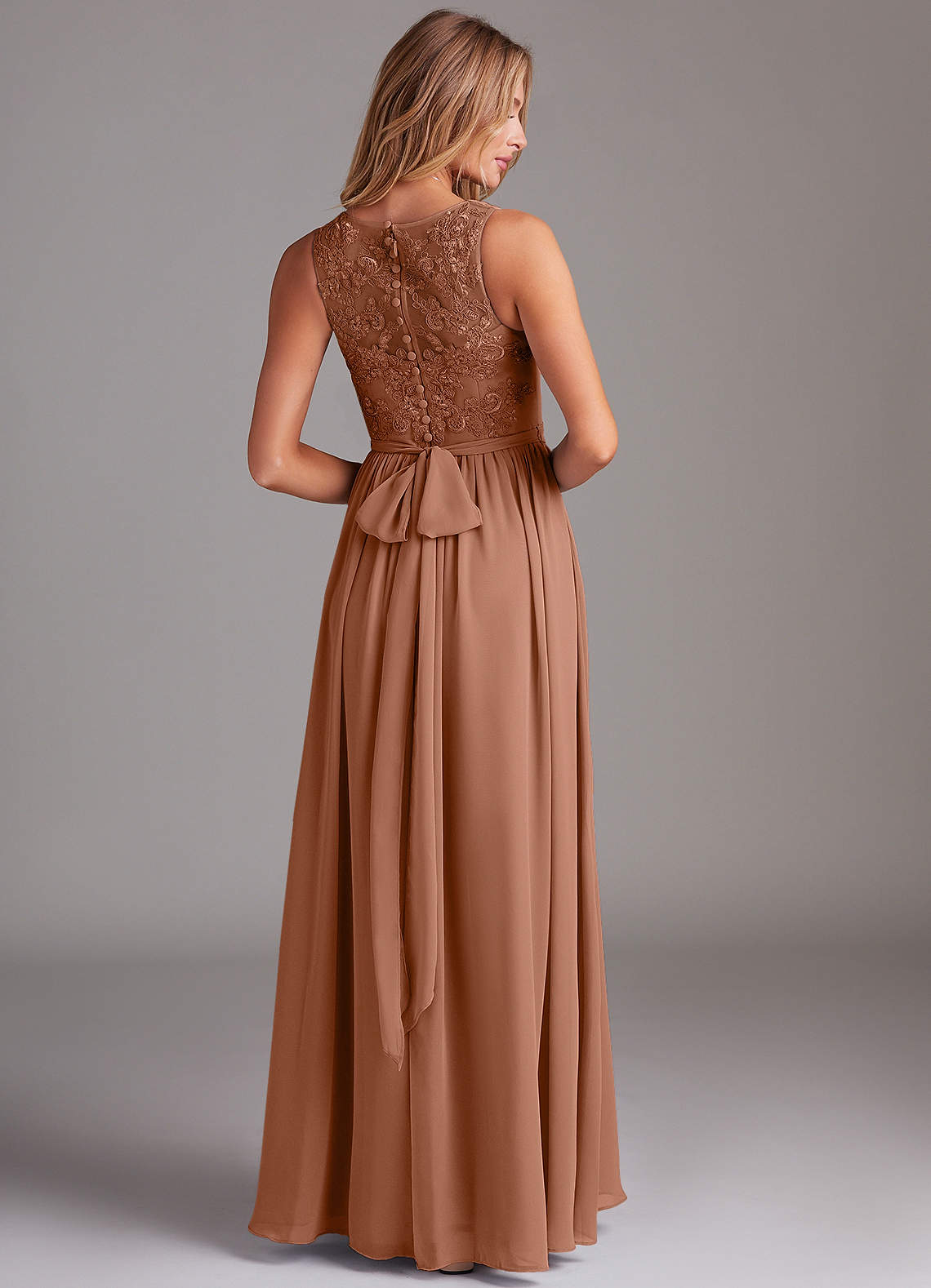 Kingsley A-Line V-Neck Chiffon Bridesmaid Dress in Bronzer