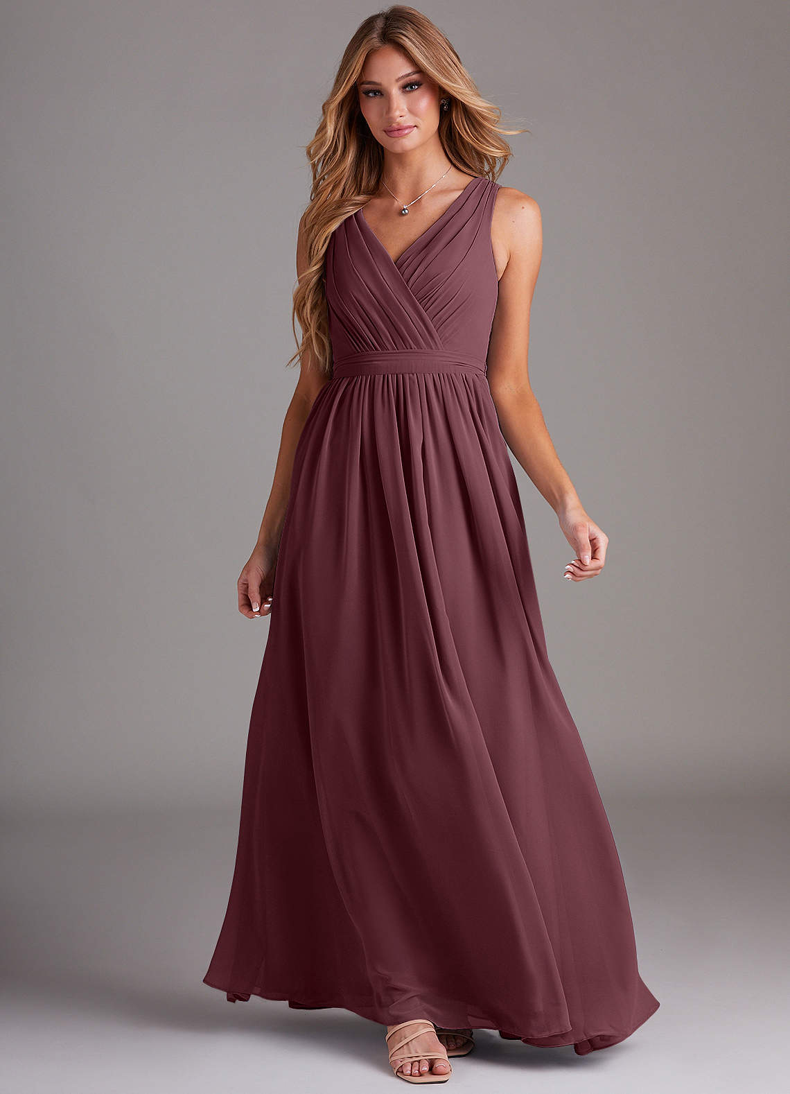 Kingsley A-Line V-Neck Chiffon Bridesmaid Dress in Sangria