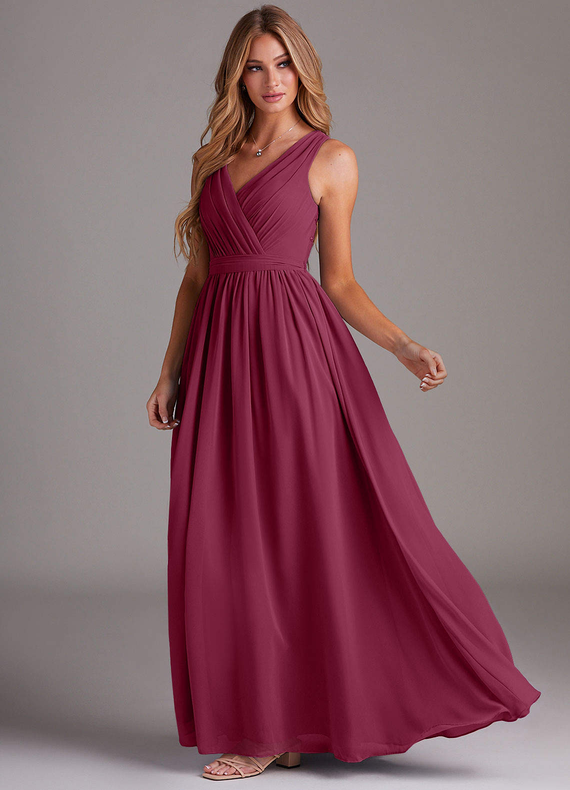 Kingsley A-Line V-Neck Chiffon Bridesmaid Dress in Mulberry