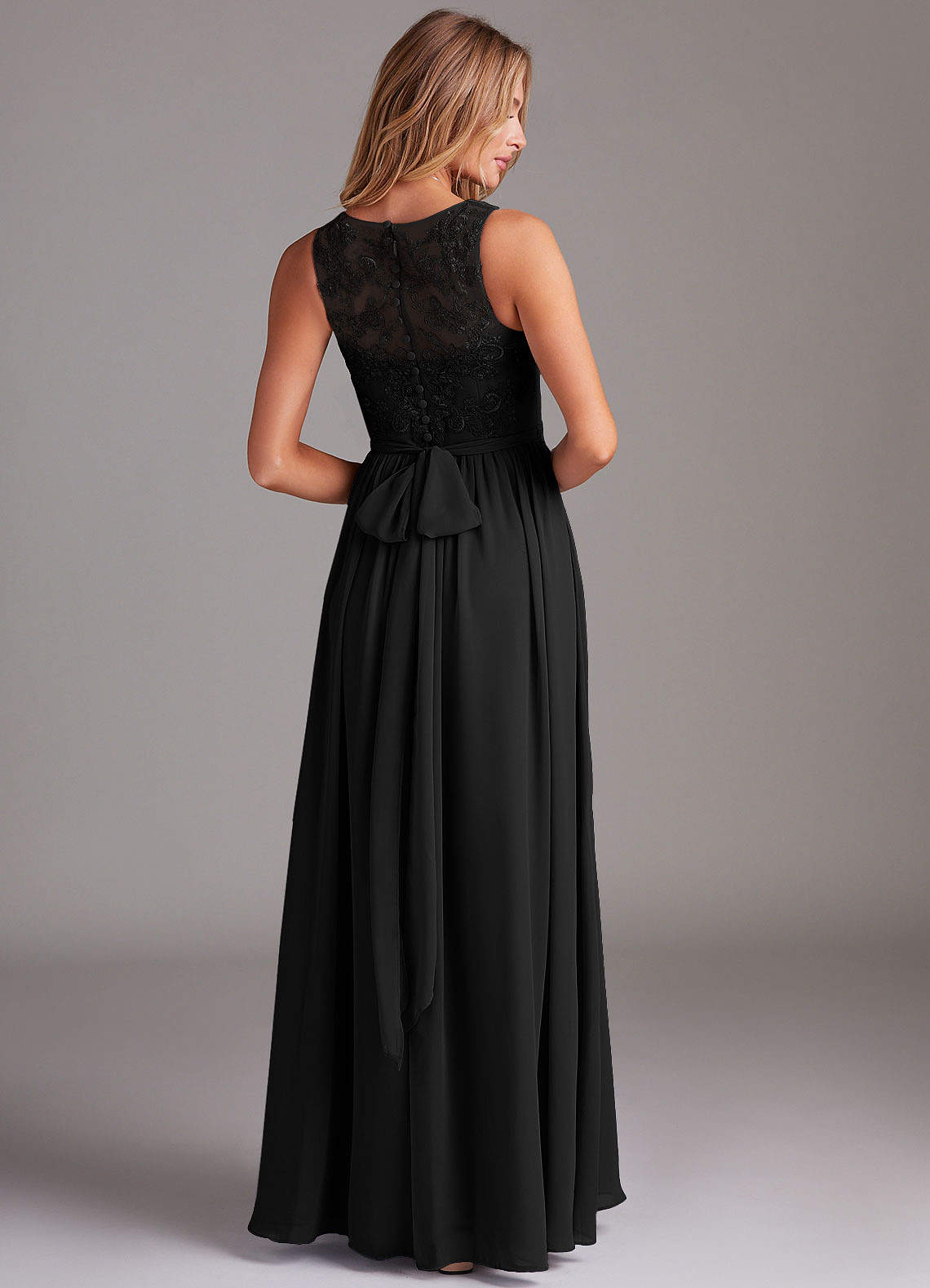 Kingsley A-Line V-Neck Chiffon Bridesmaid Dress in black