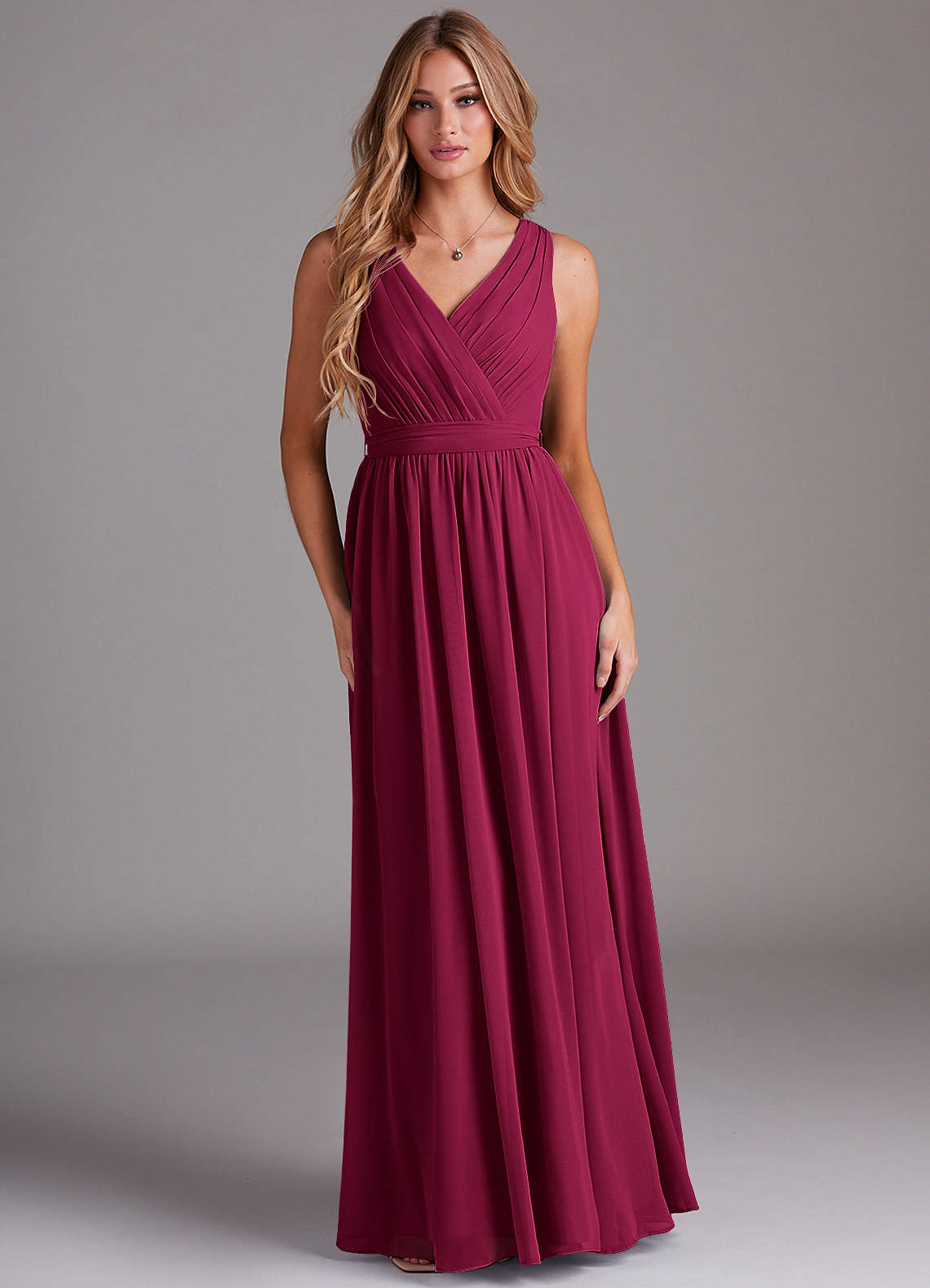 Kingsley A-Line V-Neck Chiffon Bridesmaid Dress in Burgundy