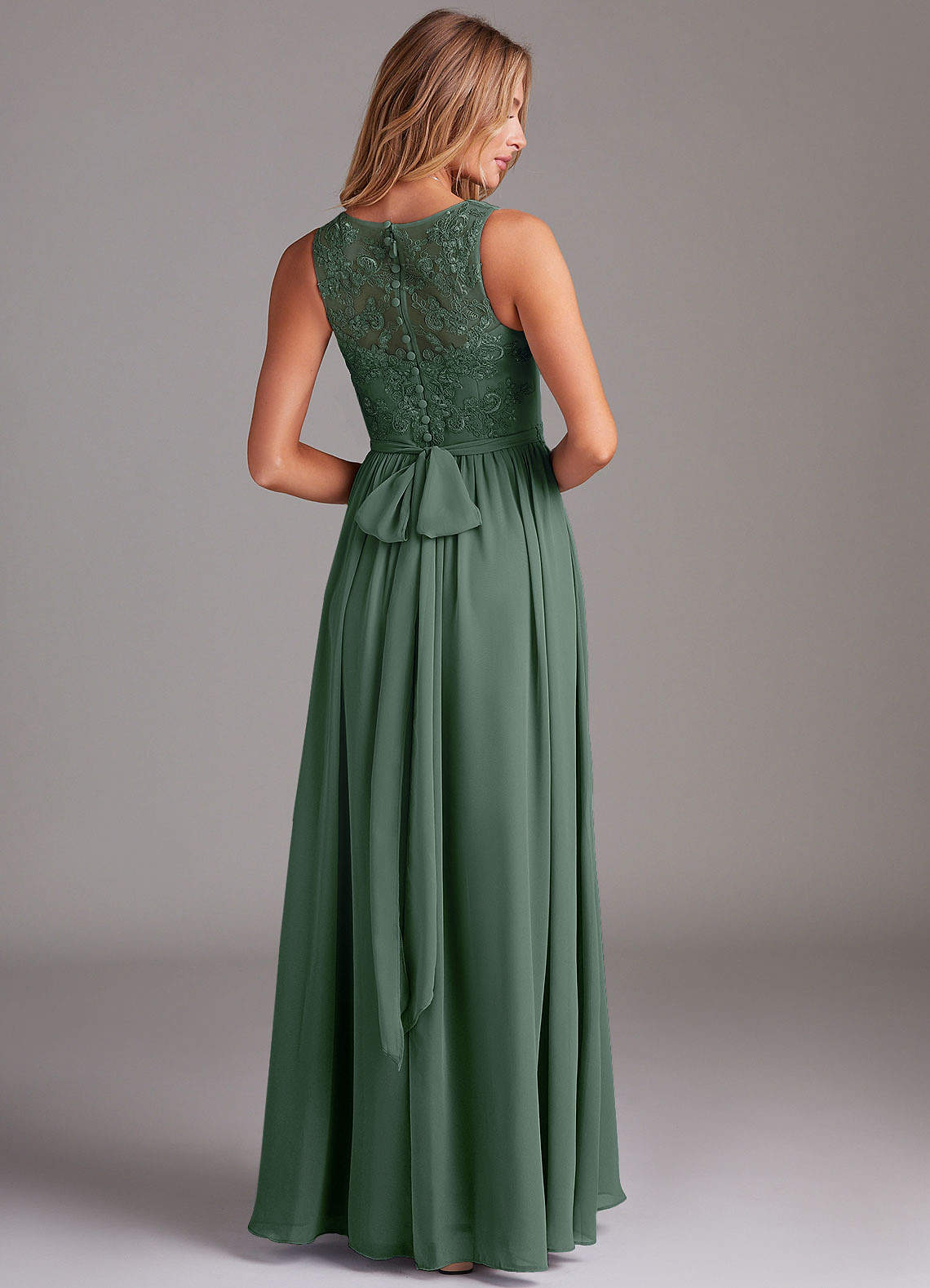 Kingsley A-Line V-Neck Chiffon Bridesmaid Dress in Eucalyptus