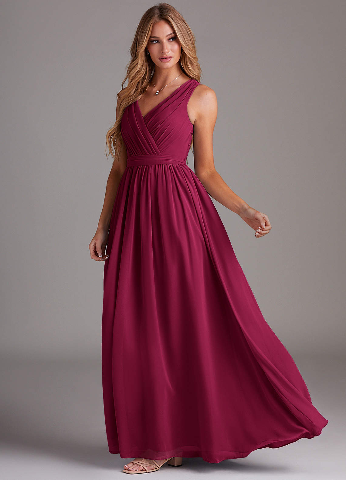 Kingsley A-Line V-Neck Chiffon Bridesmaid Dress in Burgundy