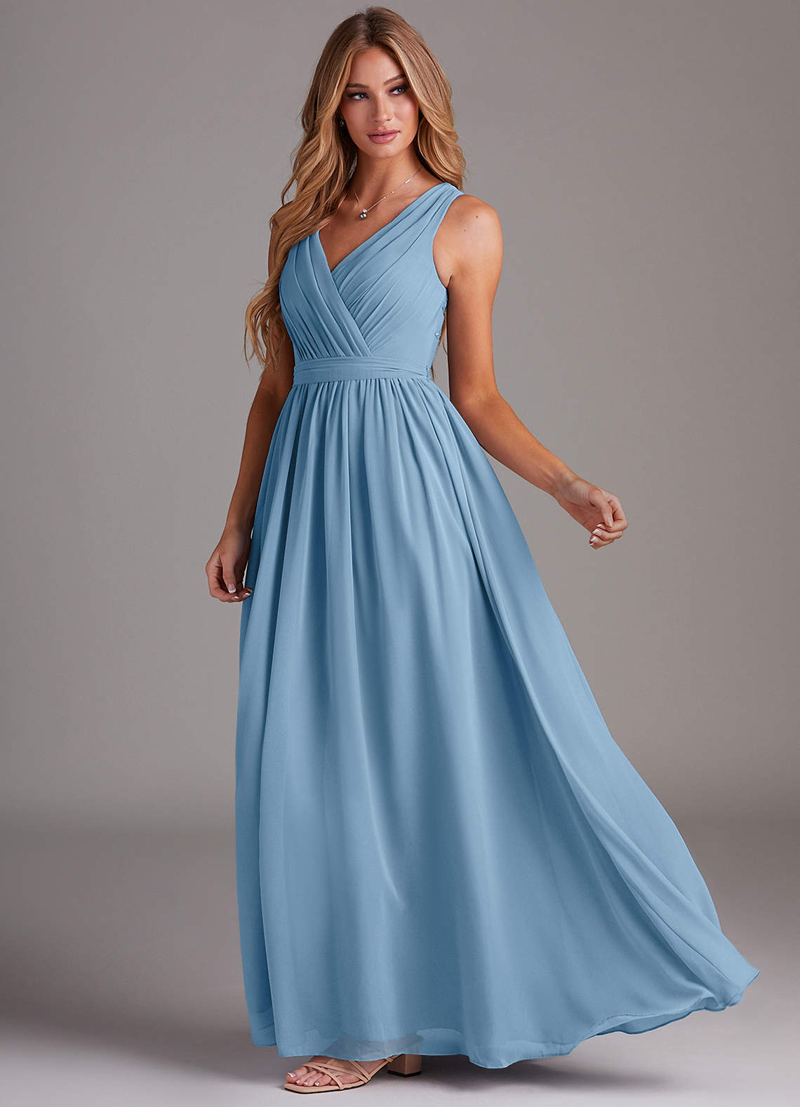 Kingsley A-Line V-Neck Chiffon Bridesmaid Dress in Steel Blue