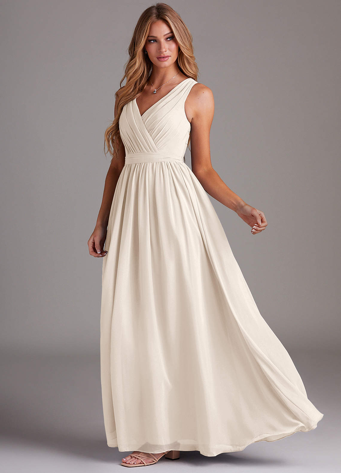 Kingsley A-Line V-Neck Chiffon Bridesmaid Dress in White Alabaster