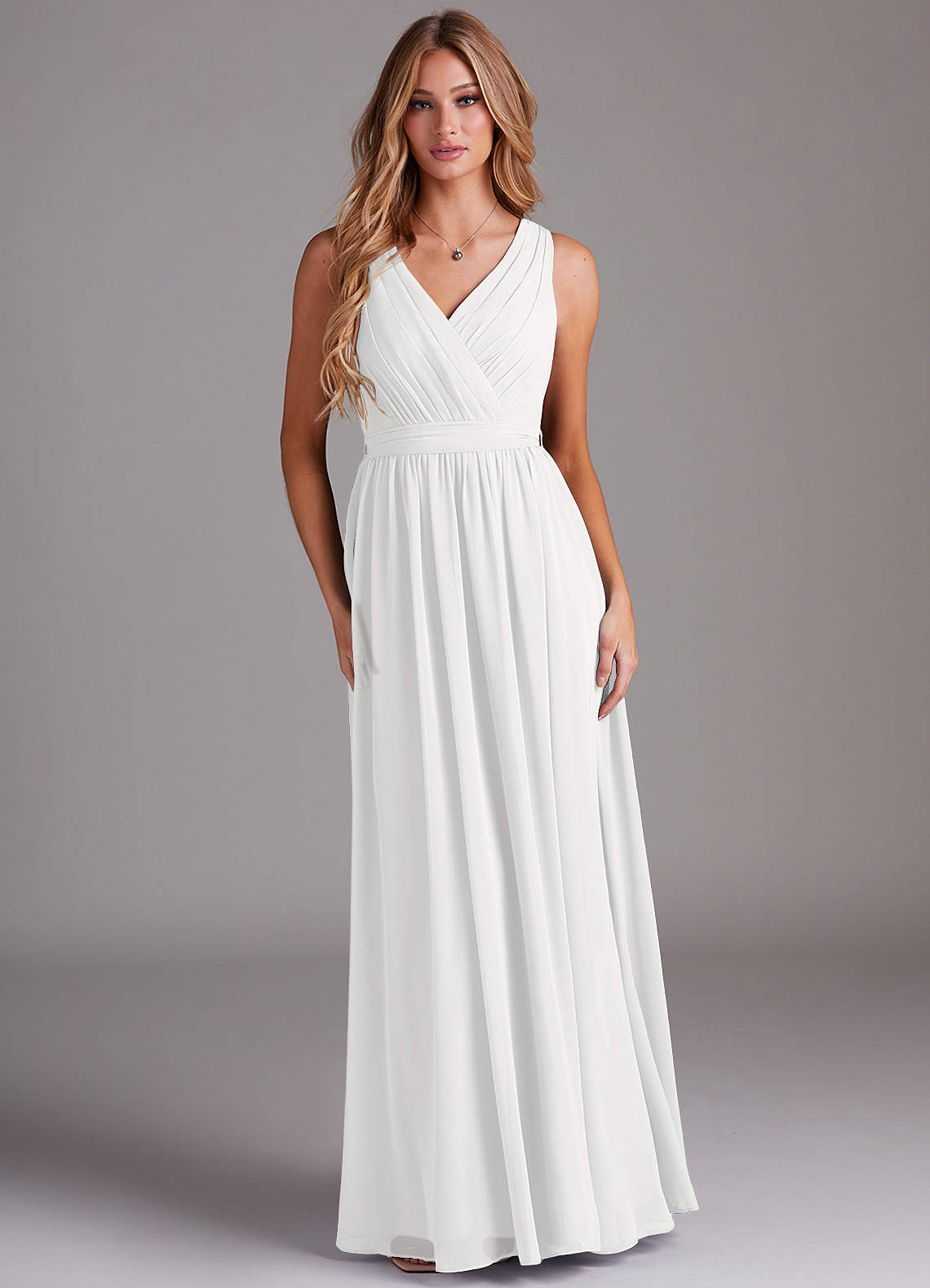 Kingsley A-Line V-Neck Chiffon Bridesmaid Dress in white