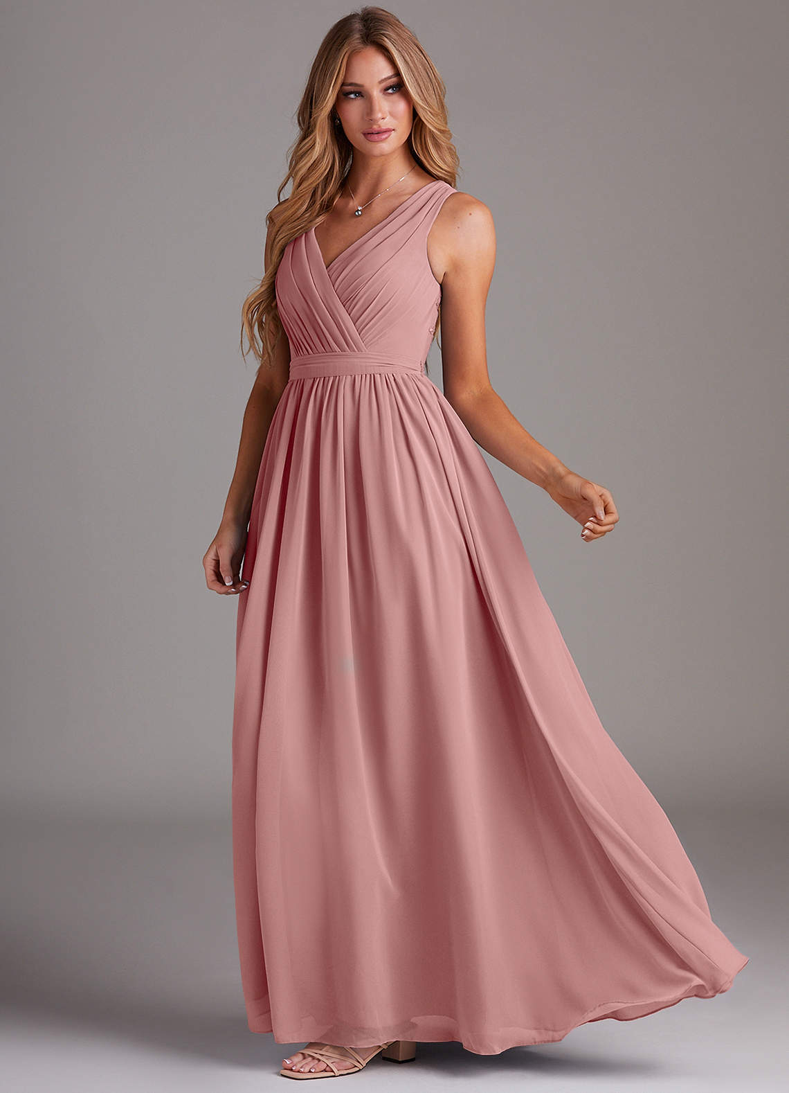 Kingsley A-Line V-Neck Chiffon Bridesmaid Dress in dusty rose