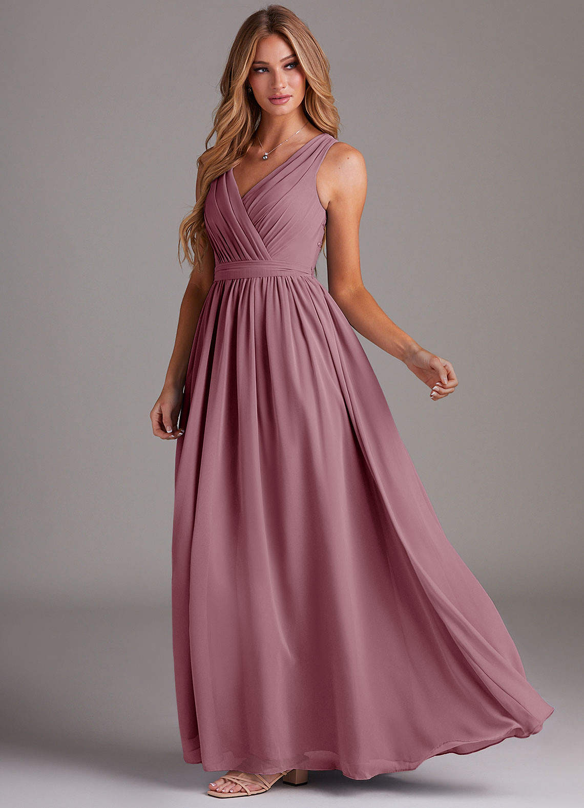 Kingsley A-Line V-Neck Chiffon Bridesmaid Dress in Vintage Mauve