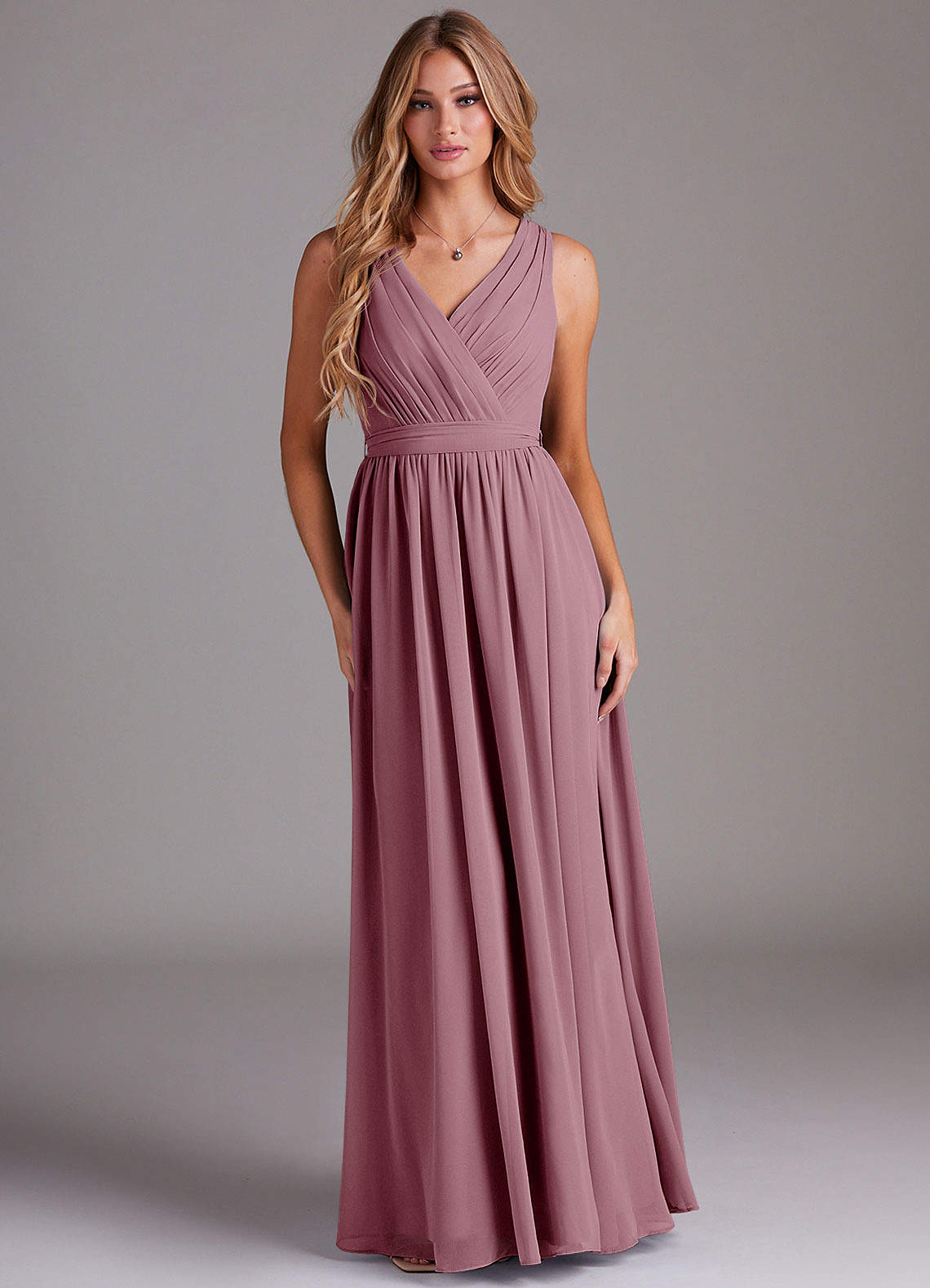 Kingsley A-Line V-Neck Chiffon Bridesmaid Dress in Vintage Mauve