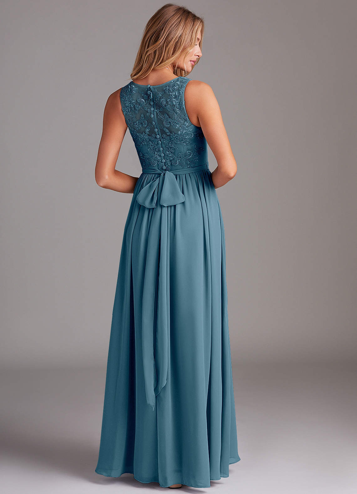 Kingsley A-Line V-Neck Chiffon Bridesmaid Dress in Bermuda