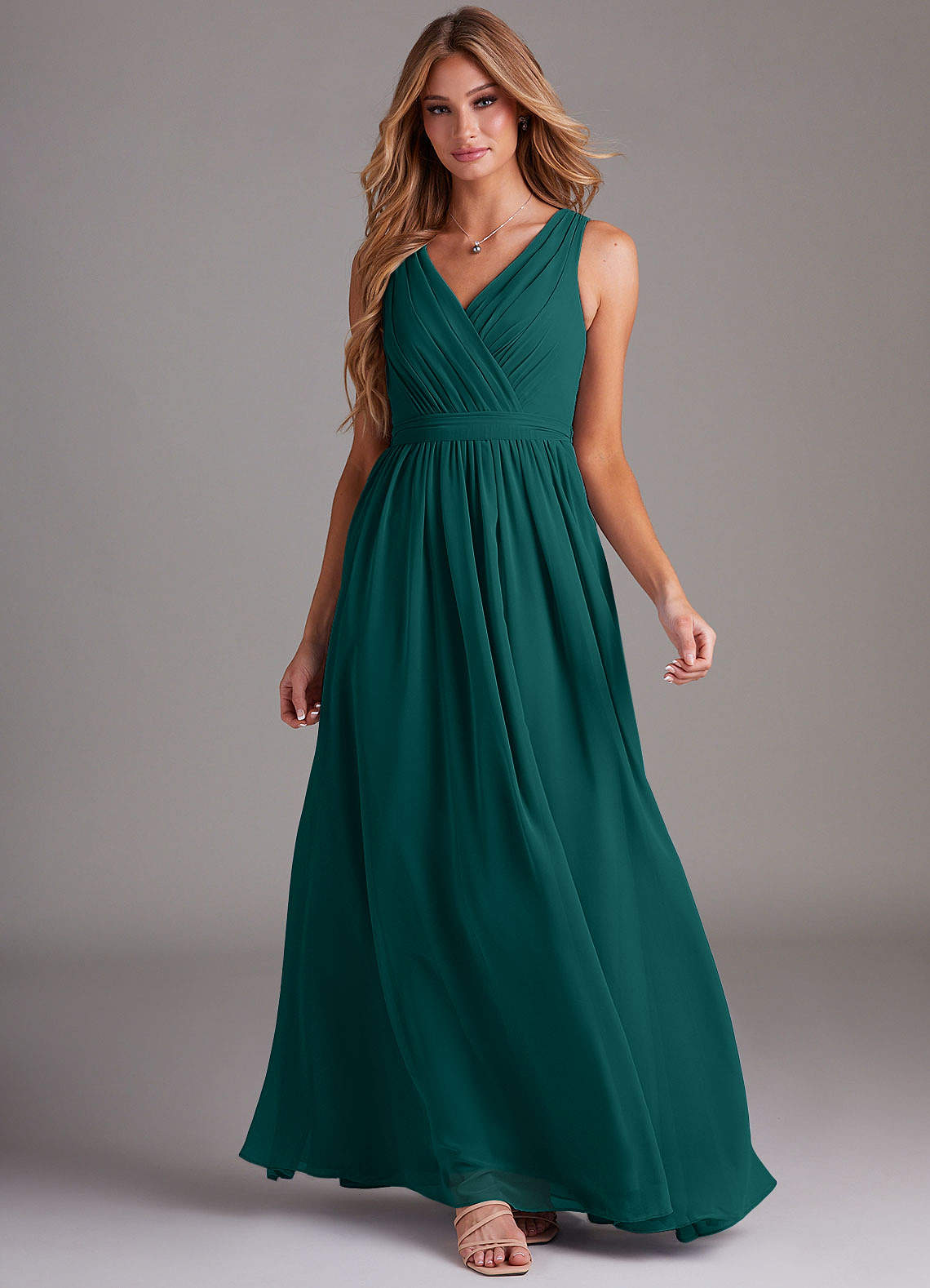 Kingsley A-Line V-Neck Chiffon Bridesmaid Dress in Peacock