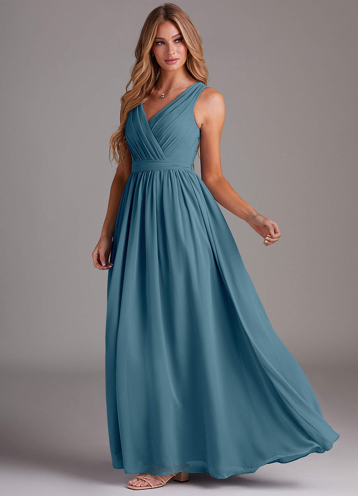 Kingsley A-Line V-Neck Chiffon Bridesmaid Dress in Bermuda