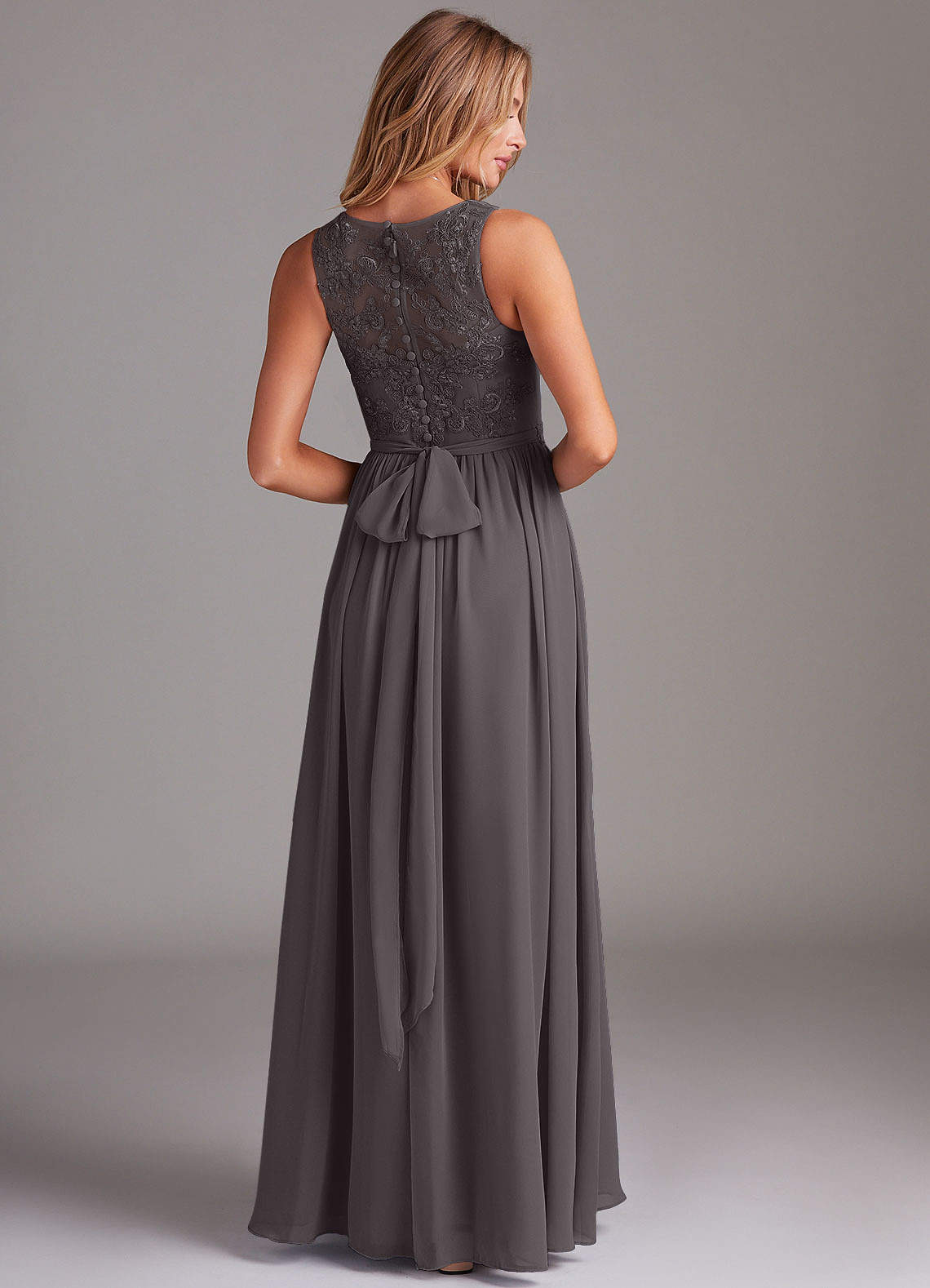 Kingsley A-Line V-Neck Chiffon Bridesmaid Dress in Steel Grey