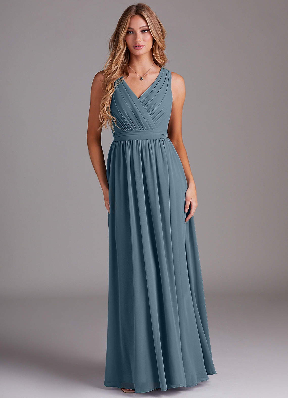Kingsley A-Line V-Neck Chiffon Bridesmaid Dress in Twilight