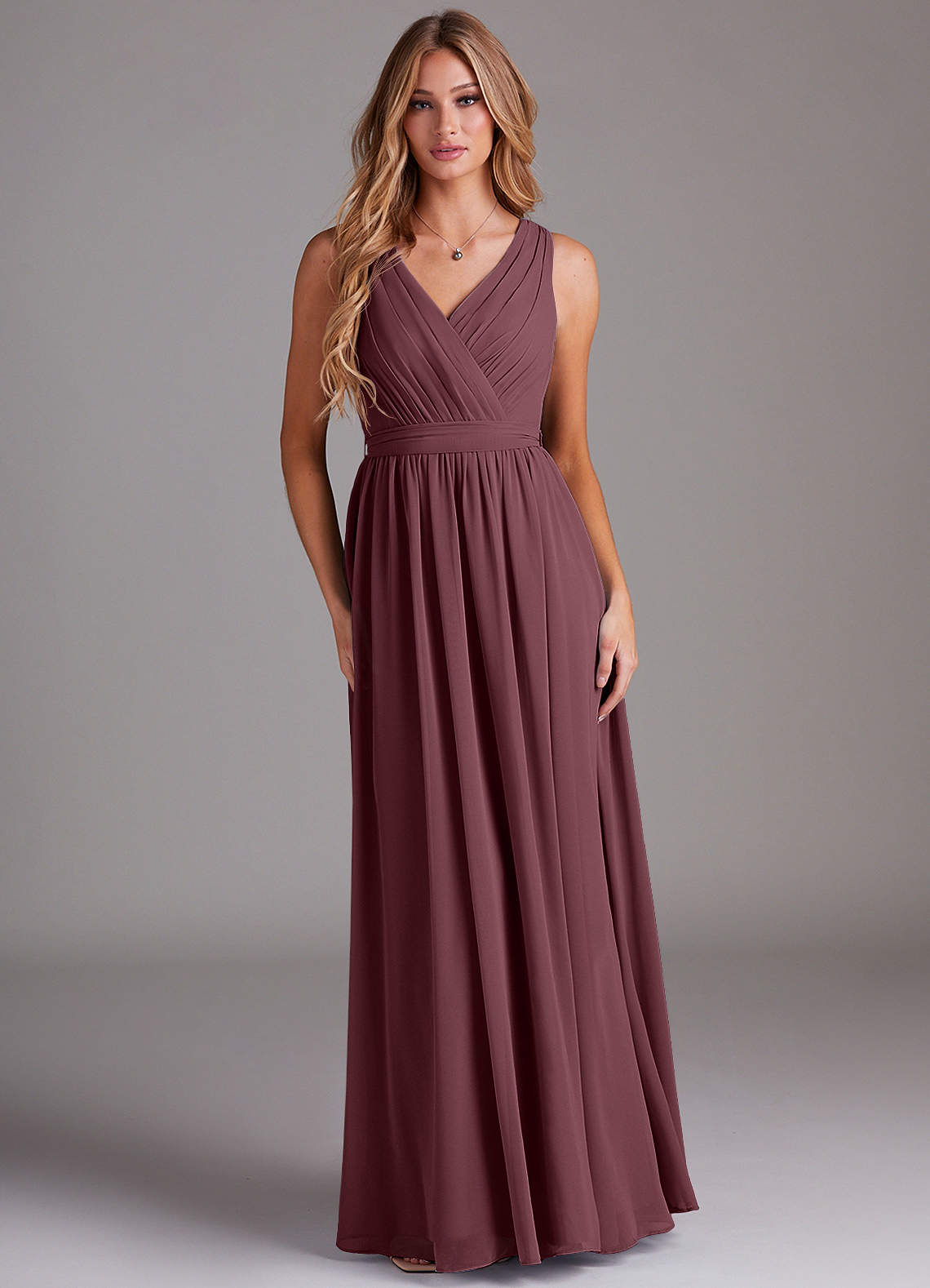 Kingsley A-Line V-Neck Chiffon Bridesmaid Dress in Sangria