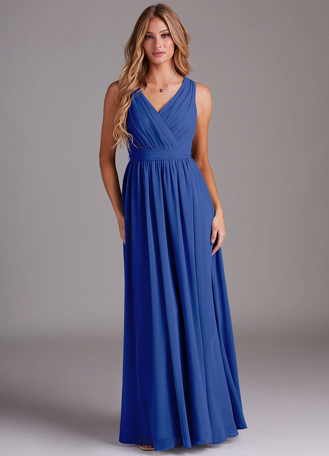 Kingsley A-Line V-Neck Chiffon Bridesmaid Dress in Royal Blue
