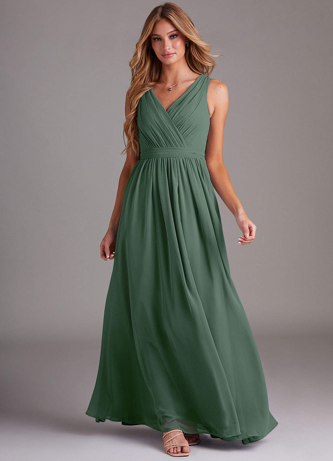 Kingsley A-Line V-Neck Chiffon Bridesmaid Dress in Eucalyptus