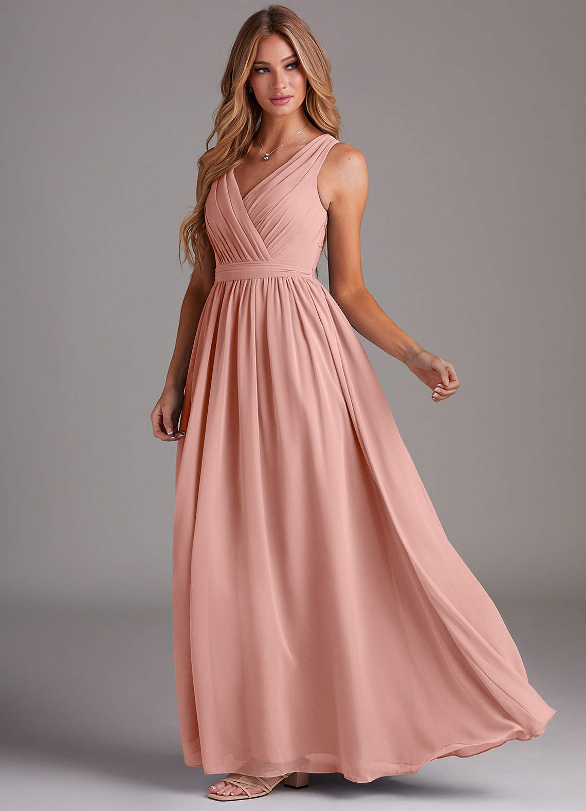 Kingsley A-Line V-Neck Chiffon Bridesmaid Dress in Rosette
