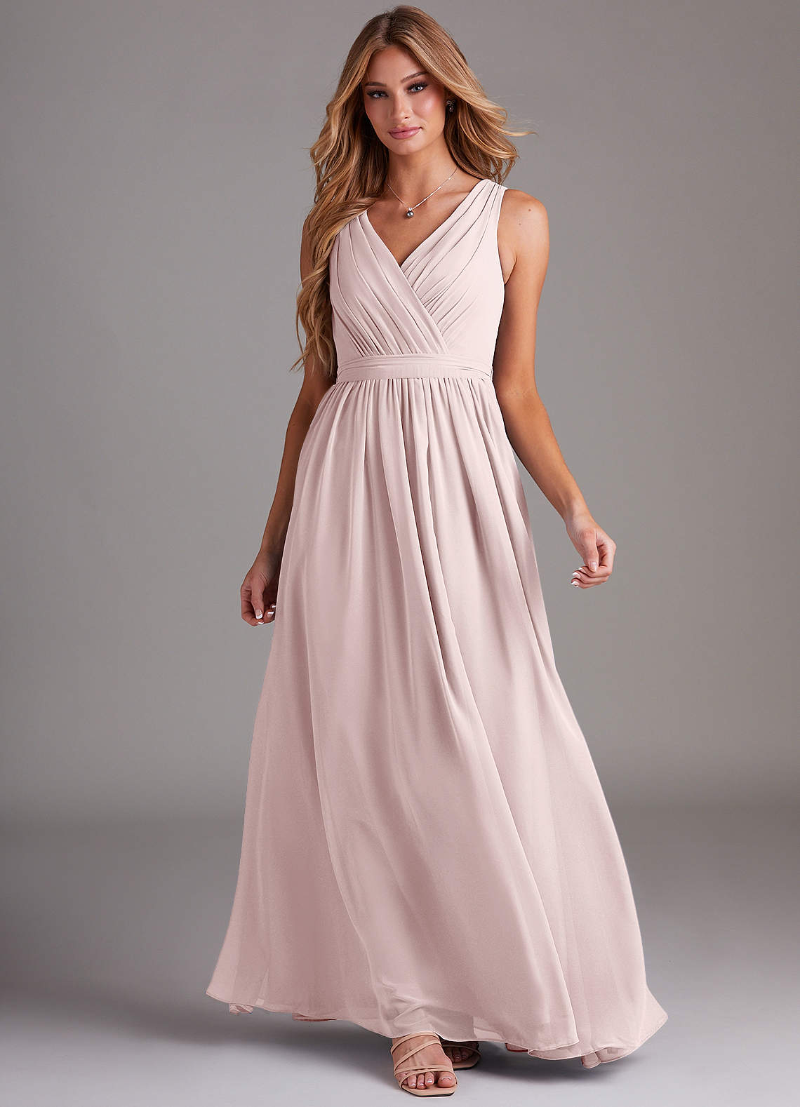 Kingsley A-Line V-Neck Chiffon Bridesmaid Dress in Blushing Pink