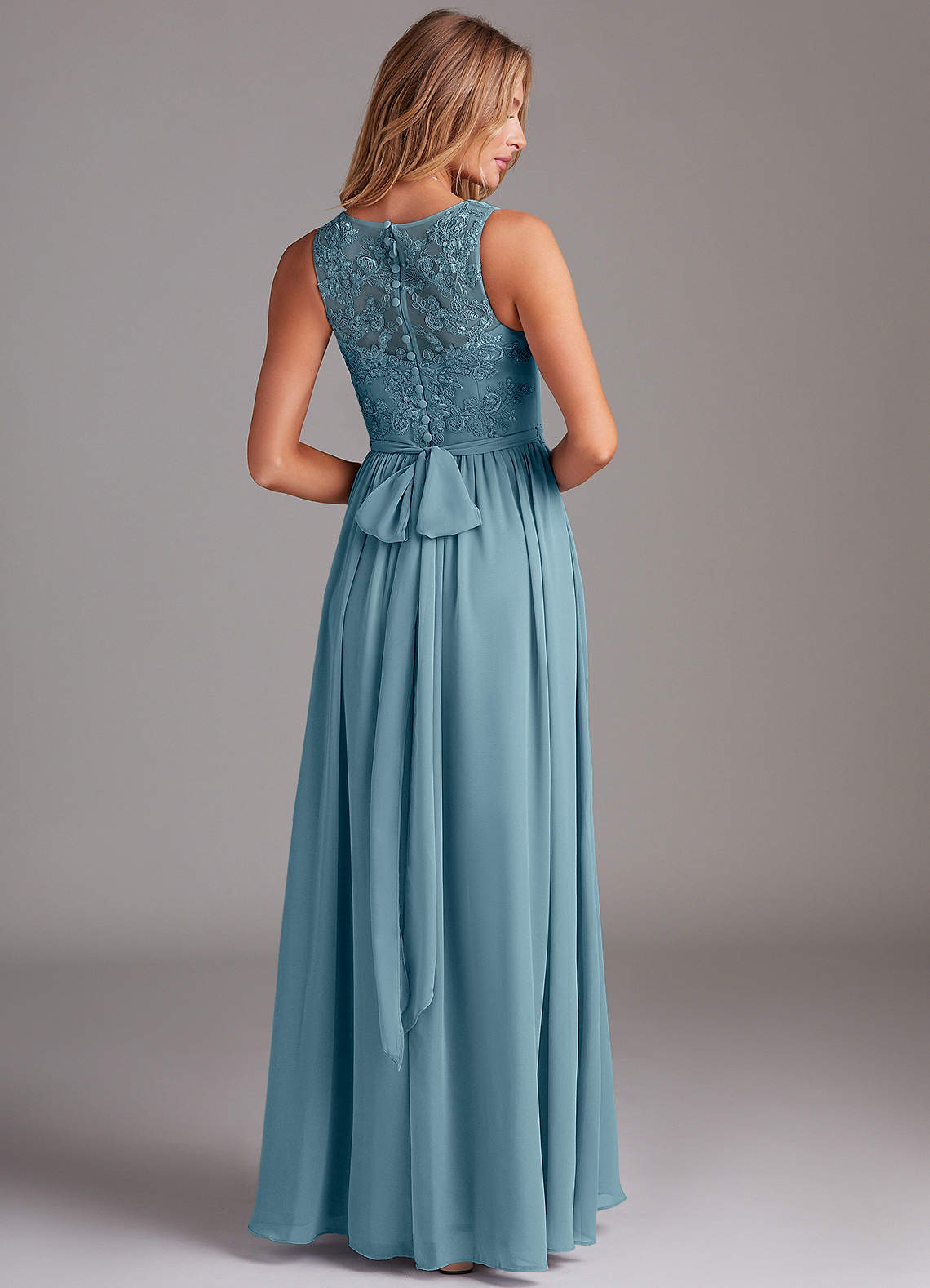 Kingsley A-Line V-Neck Chiffon Bridesmaid Dress in Moody Blue