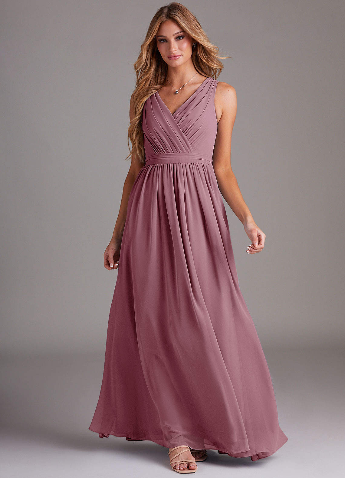 Kingsley A-Line V-Neck Chiffon Bridesmaid Dress in Vintage Mauve