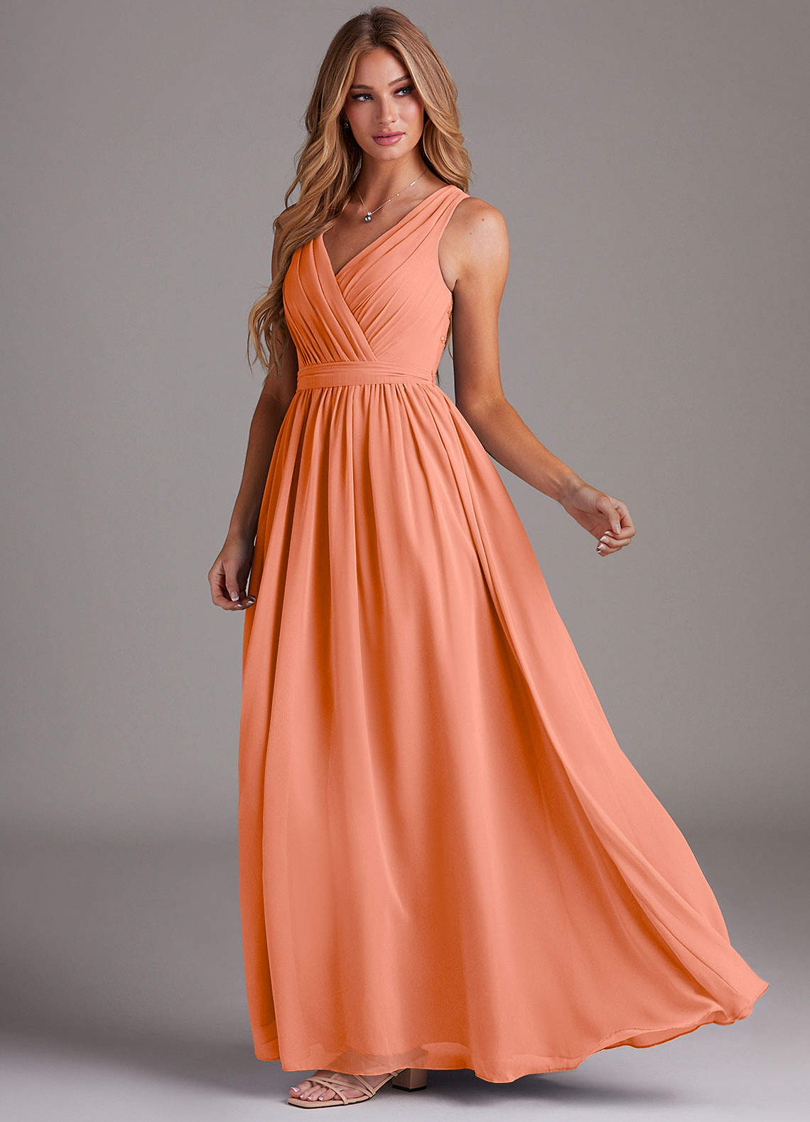 Kingsley A-Line V-Neck Chiffon Bridesmaid Dress in Sunset