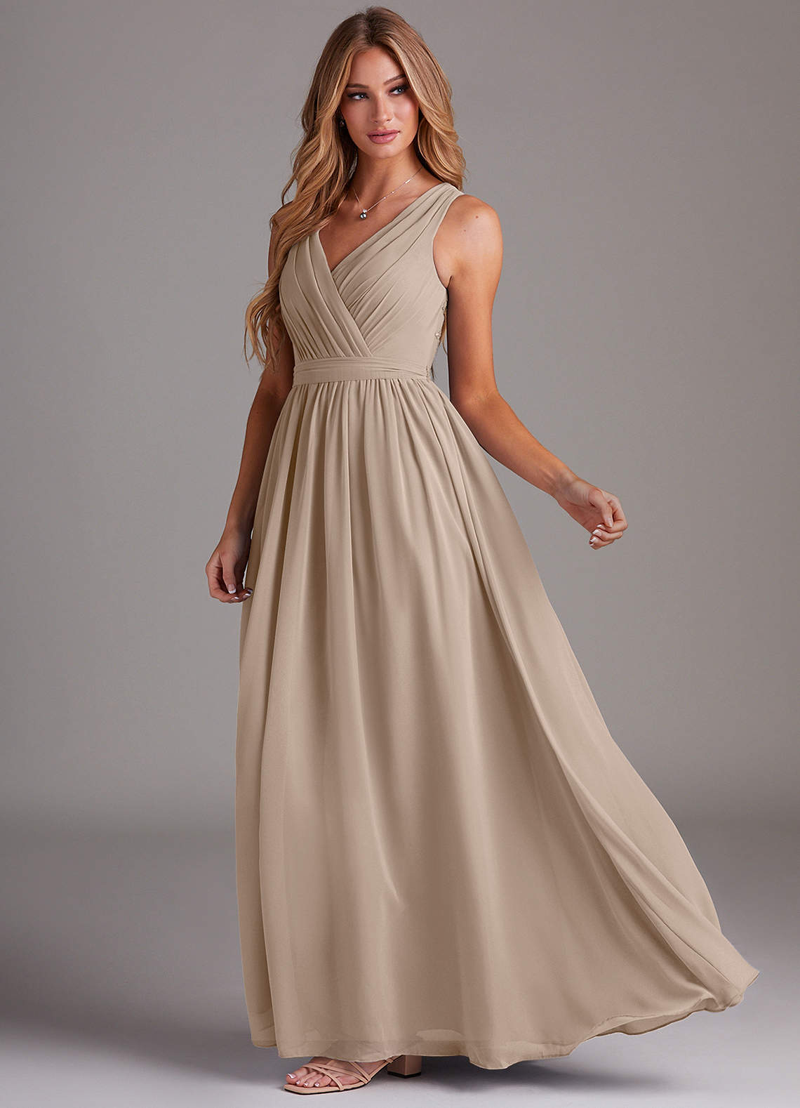 Kingsley A-Line V-Neck Chiffon Bridesmaid Dress in Taupe