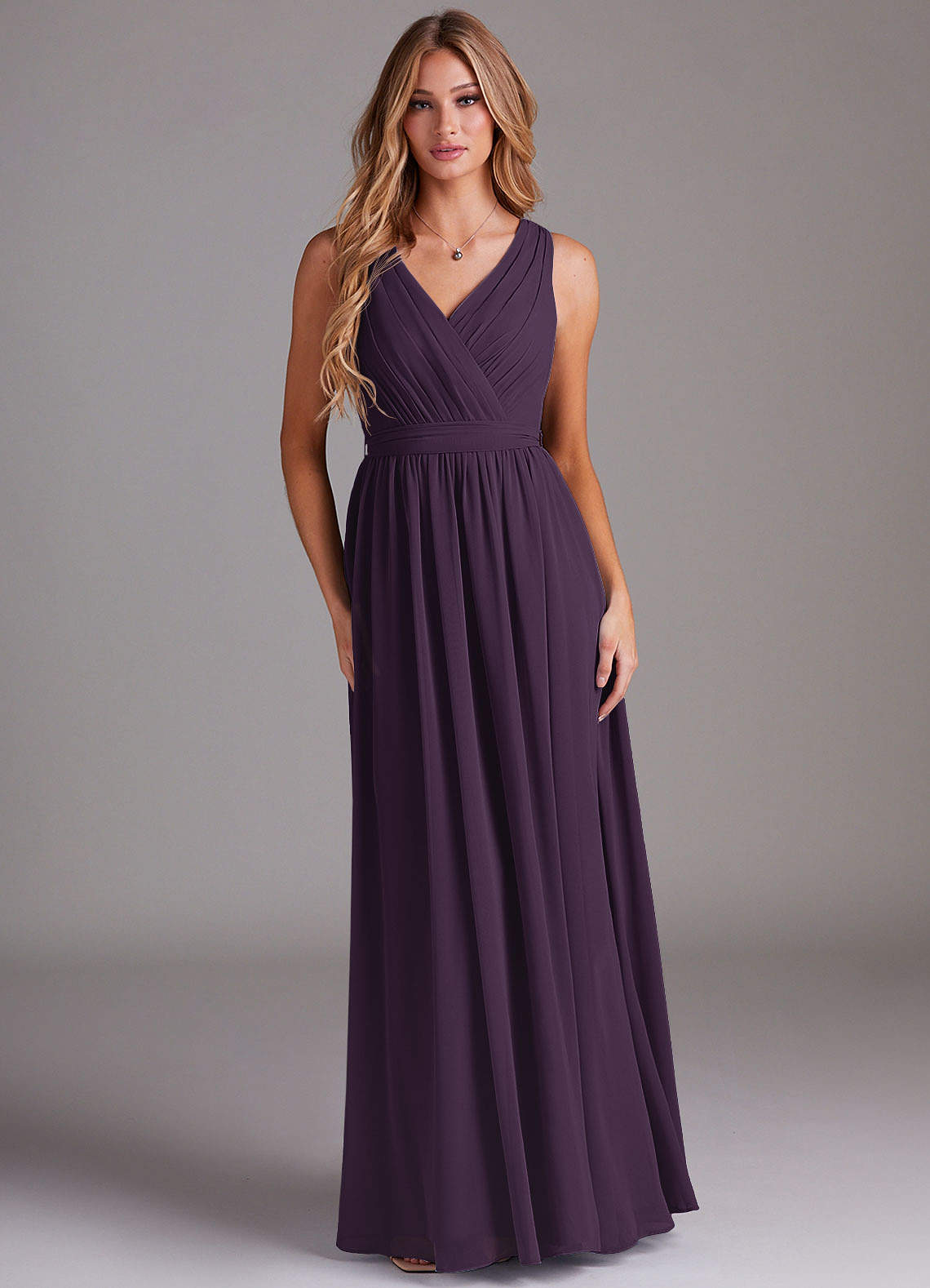 Kingsley A-Line V-Neck Chiffon Bridesmaid Dress in Plum
