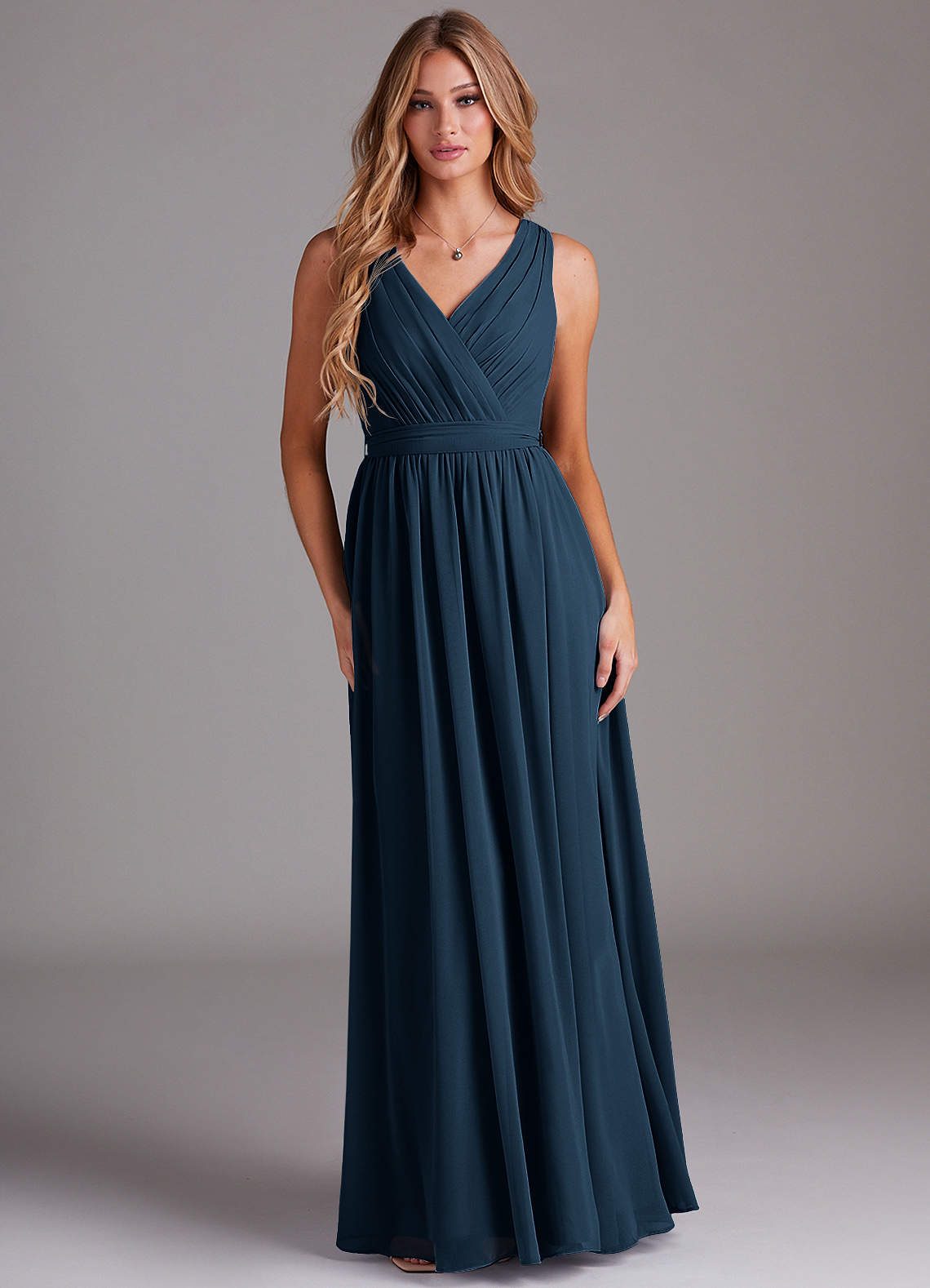 Kingsley A-Line V-Neck Chiffon Bridesmaid Dress in Dark Navy