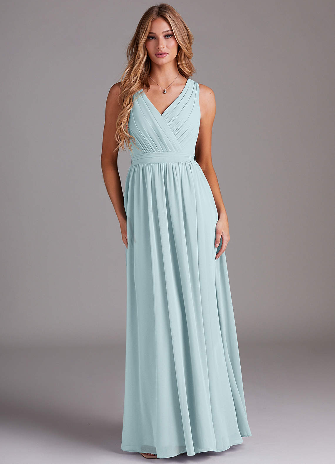 Kingsley A-Line V-Neck Chiffon Bridesmaid Dress in Sea Glass