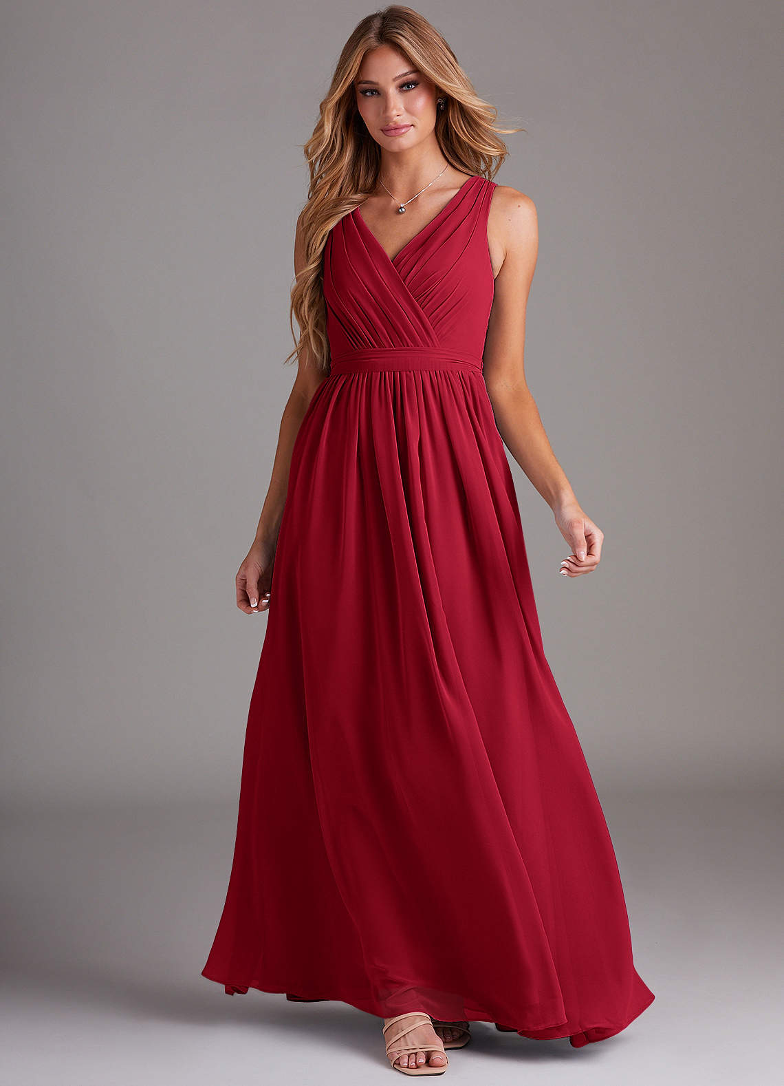 Kingsley A-Line V-Neck Chiffon Bridesmaid Dress in Scarlet