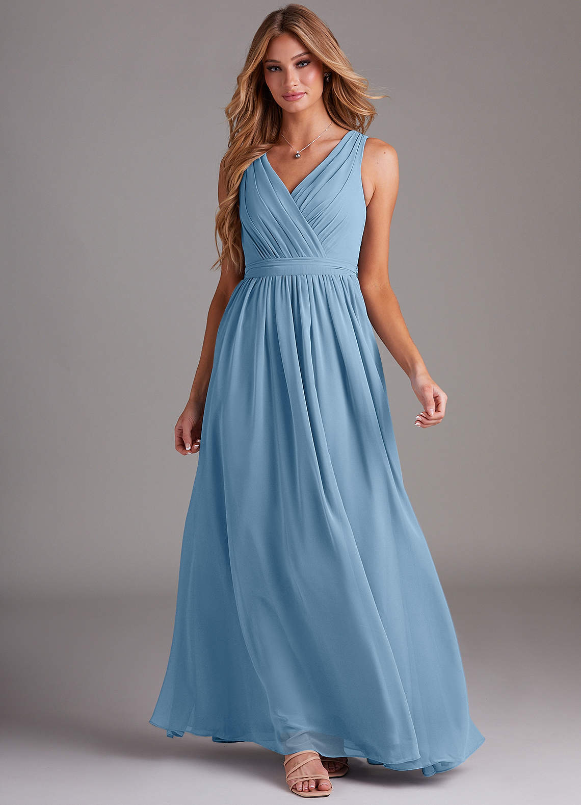 Kingsley A-Line V-Neck Chiffon Bridesmaid Dress in Steel Blue