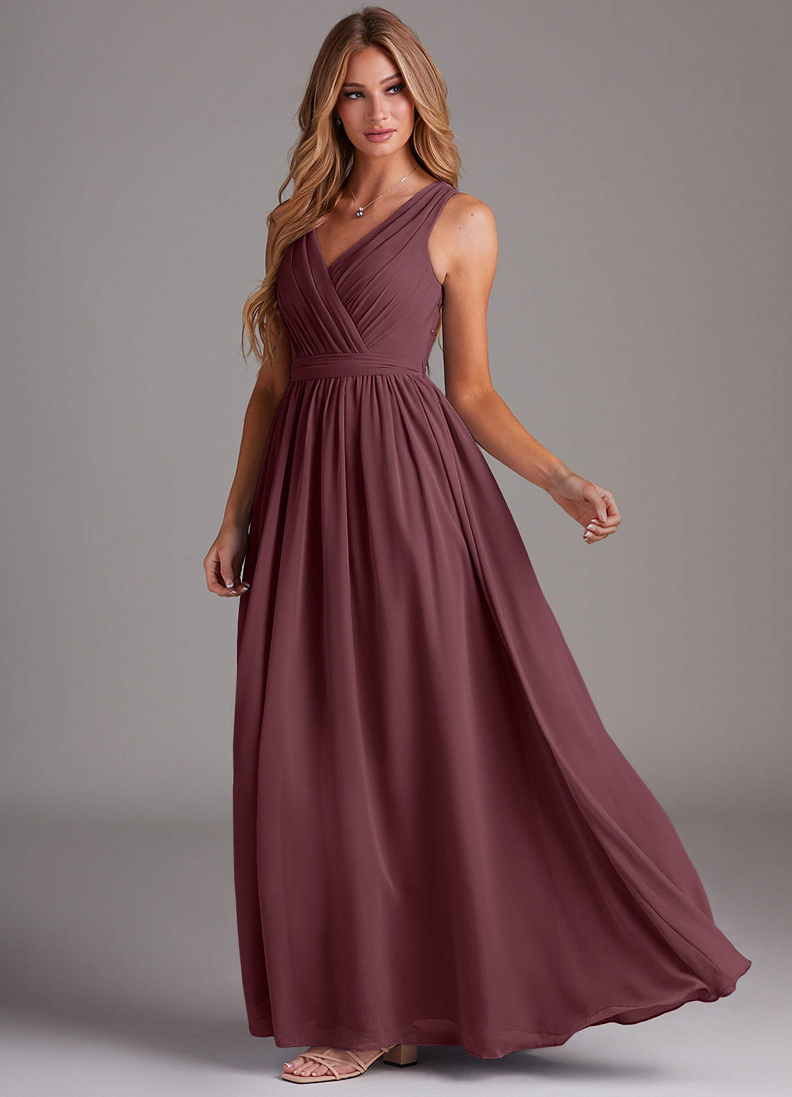 Kingsley A-Line V-Neck Chiffon Bridesmaid Dress in Sangria