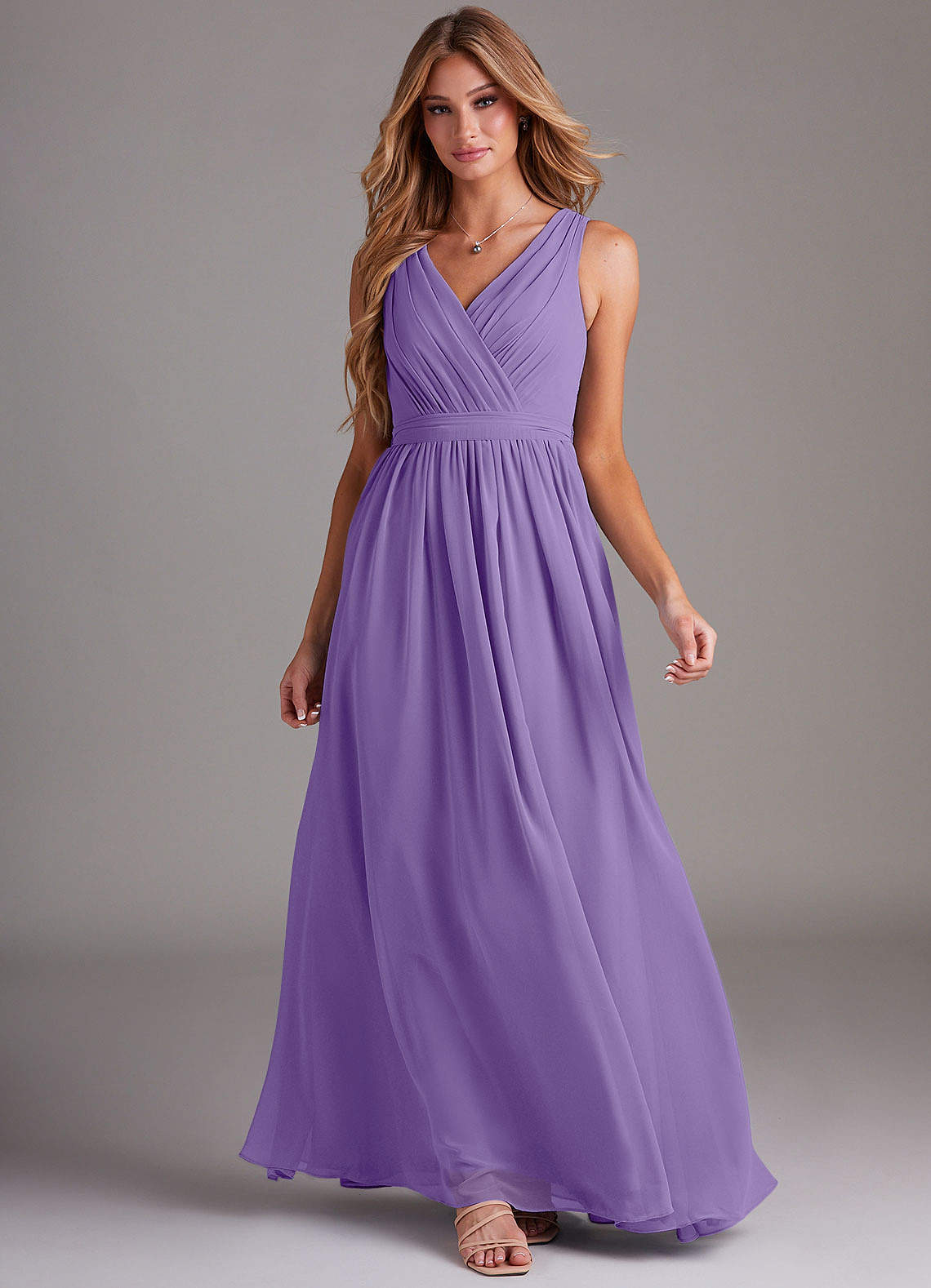 Kingsley A-Line V-Neck Chiffon Bridesmaid Dress in Tahiti