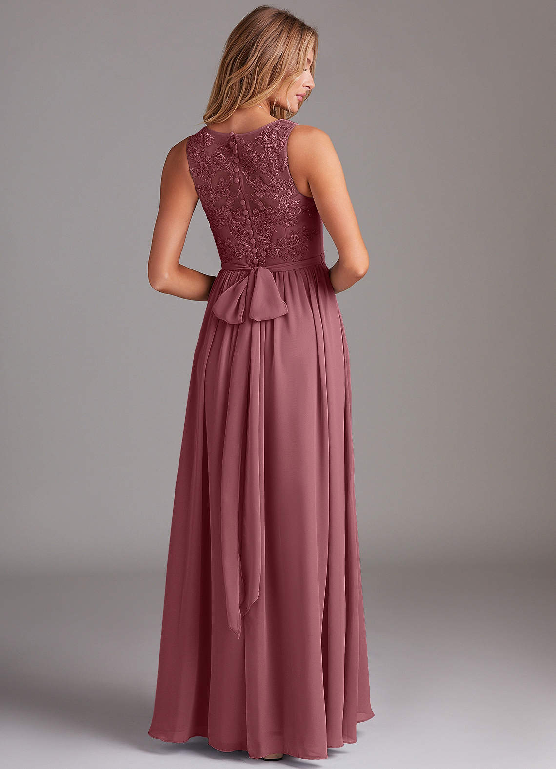 Kingsley A-Line V-Neck Chiffon Bridesmaid Dress in Desert Rose