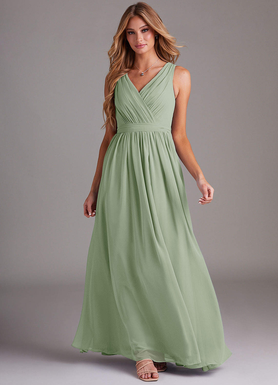 Kingsley A-Line V-Neck Chiffon Bridesmaid Dress in Dusty Sage
