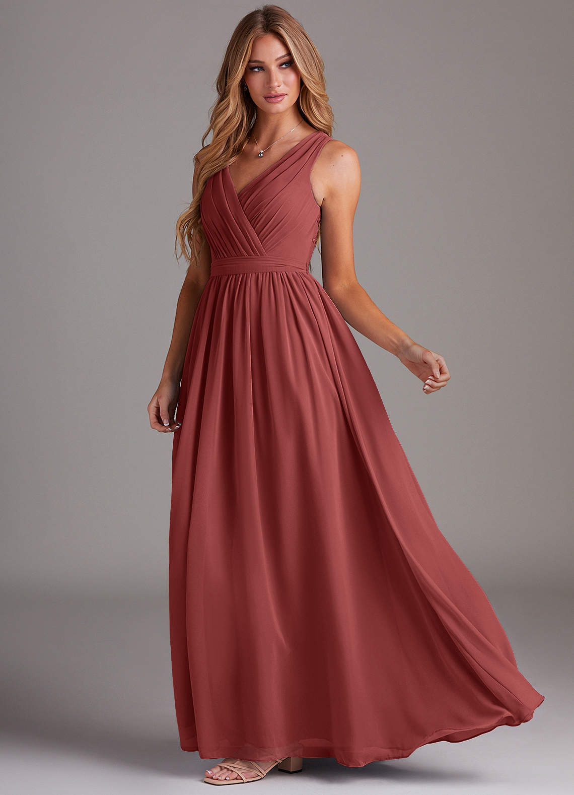 Kingsley A-Line V-Neck Chiffon Bridesmaid Dress in Terracotta