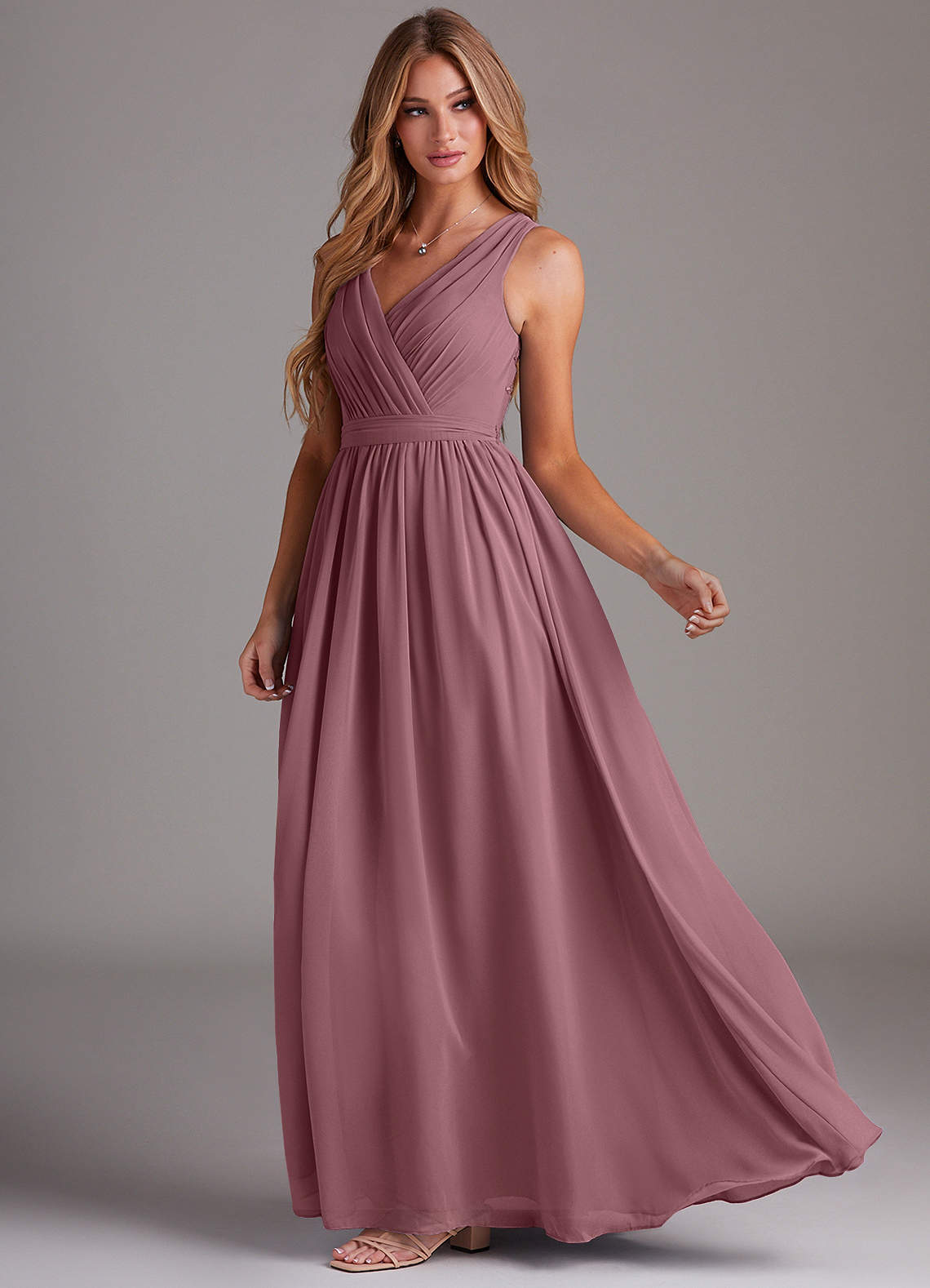 Kingsley A-Line V-Neck Chiffon Bridesmaid Dress in Amethyst