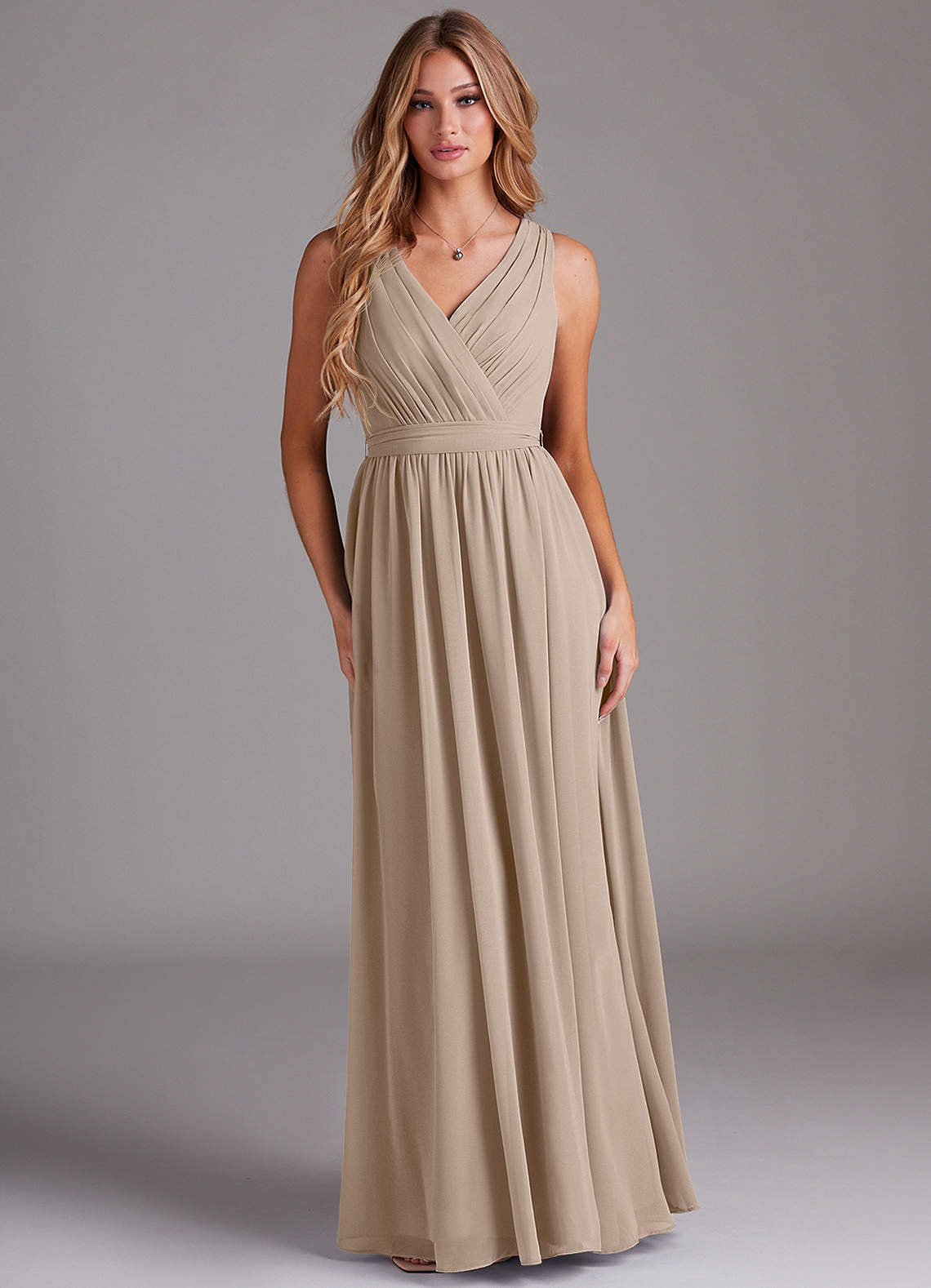 Kingsley A-Line V-Neck Chiffon Bridesmaid Dress in Taupe