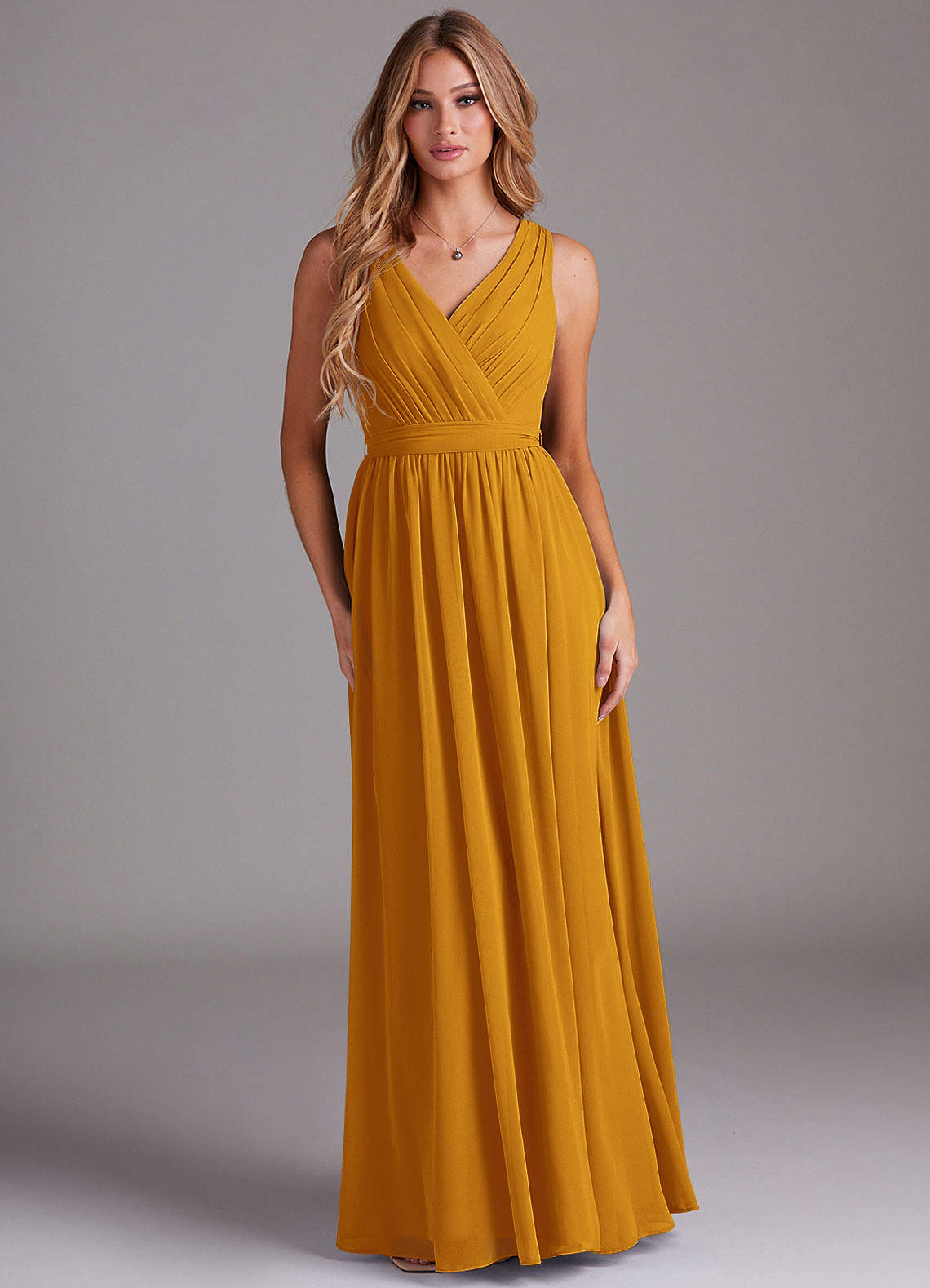 Kingsley A-Line V-Neck Chiffon Bridesmaid Dress in butterscotch