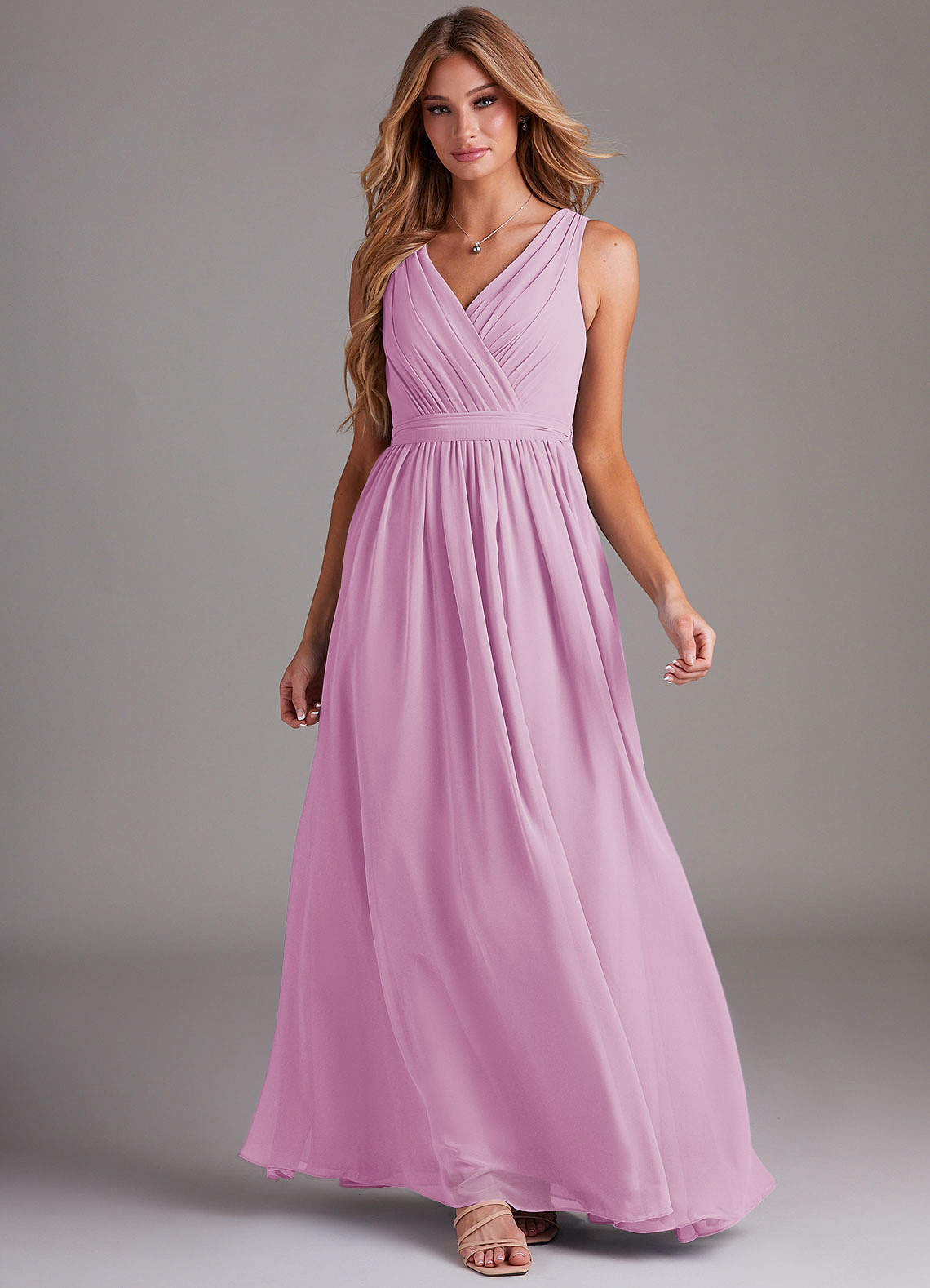 Kingsley A-Line V-Neck Chiffon Bridesmaid Dress in candy pink