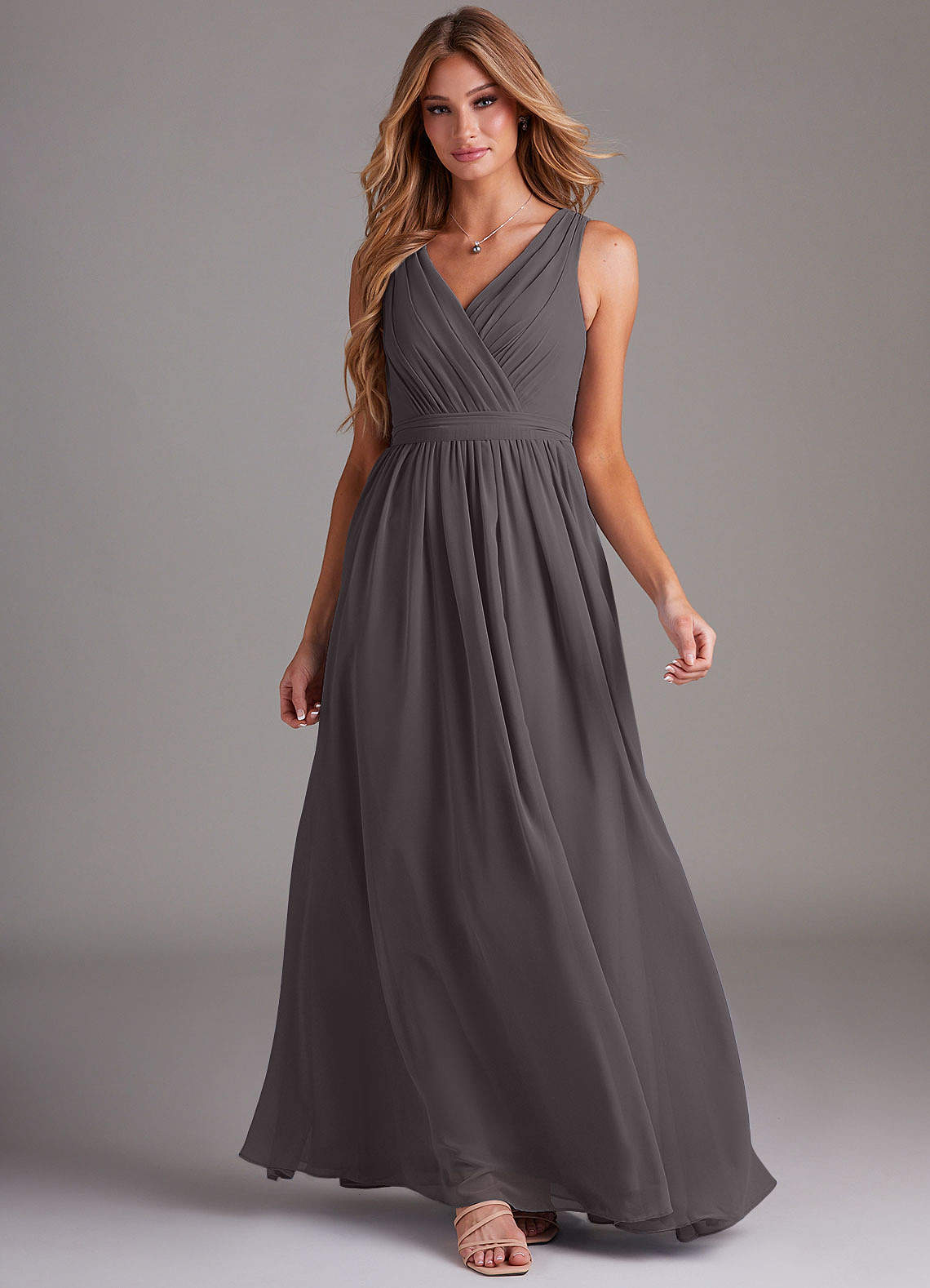Kingsley A-Line V-Neck Chiffon Bridesmaid Dress in Steel Grey