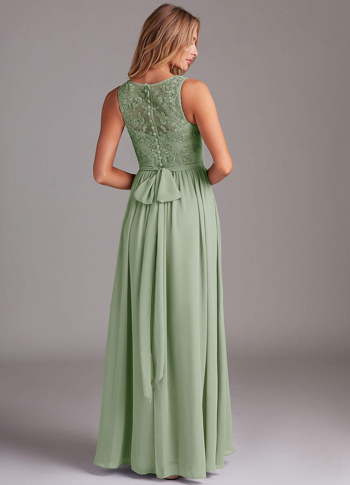 Kingsley A-Line V-Neck Chiffon Bridesmaid Dress in Dusty Sage