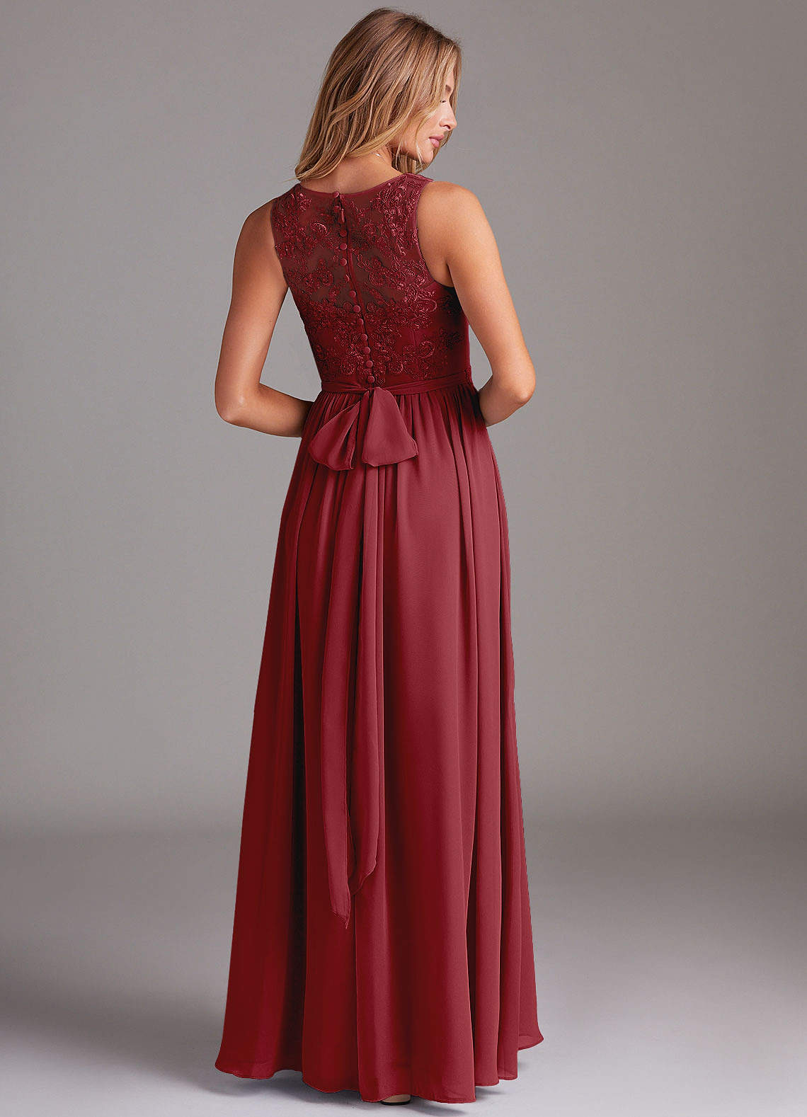 Kingsley A-Line V-Neck Chiffon Bridesmaid Dress in Pomegranate