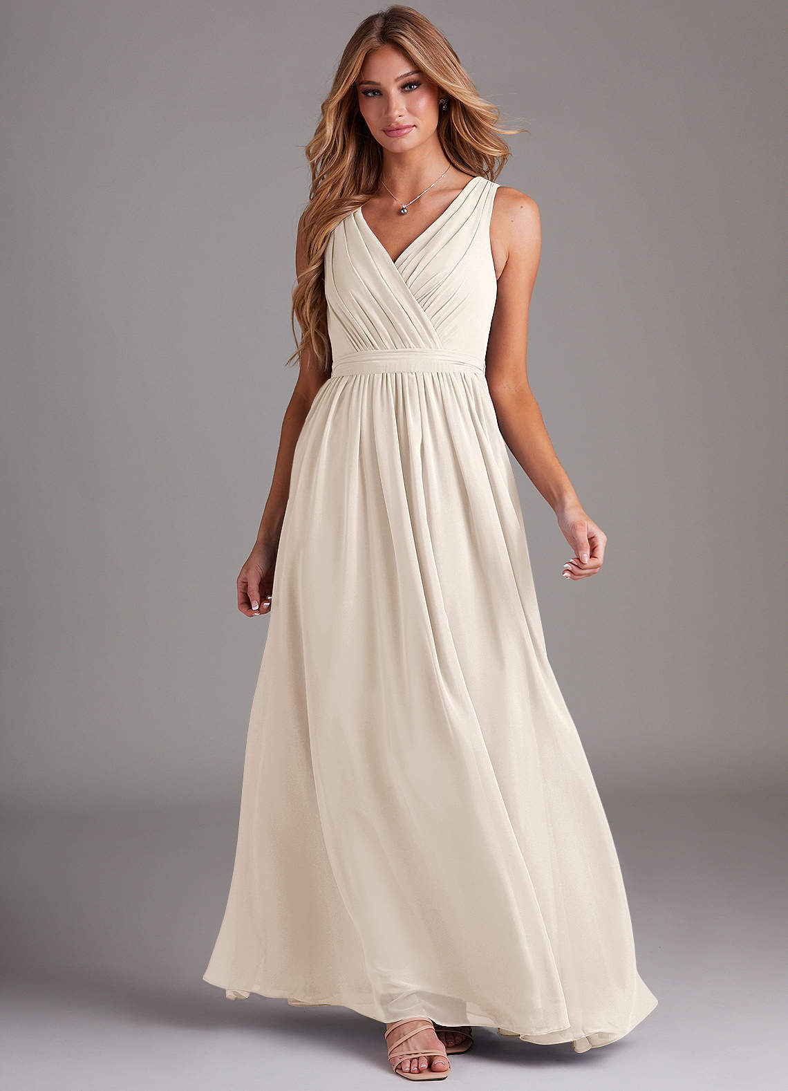 Kingsley A-Line V-Neck Chiffon Bridesmaid Dress in White Alabaster