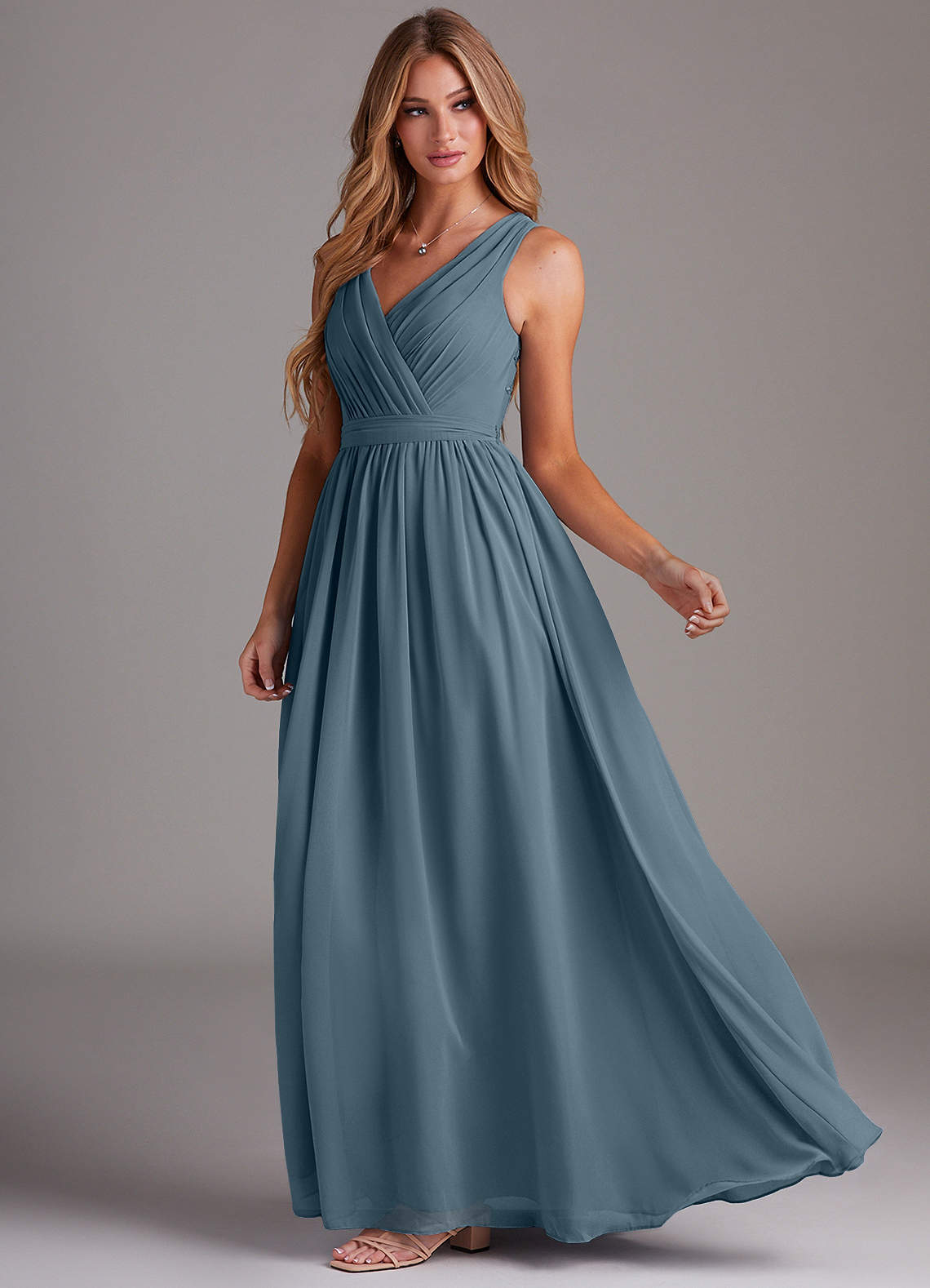Kingsley A-Line V-Neck Chiffon Bridesmaid Dress in Twilight